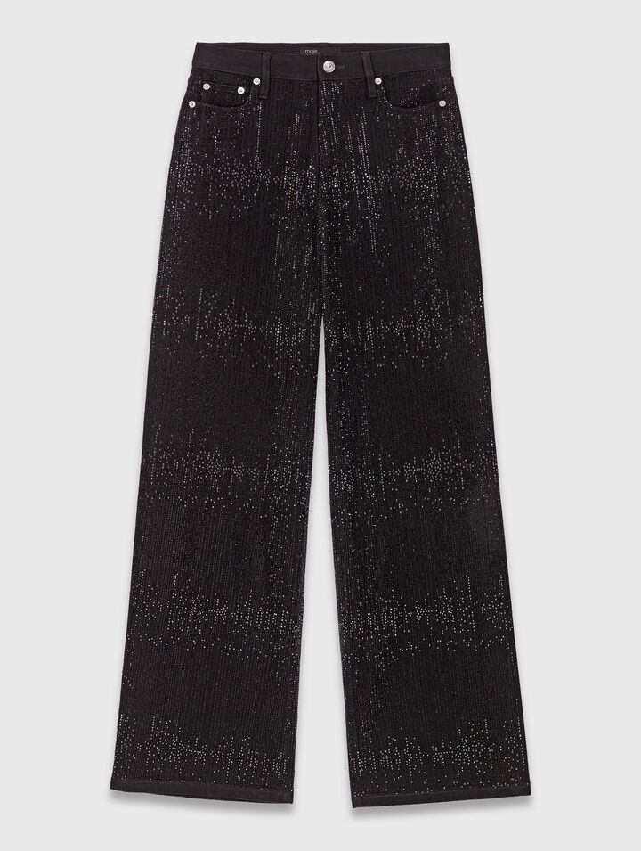 Wide-leg rhinestone jeans