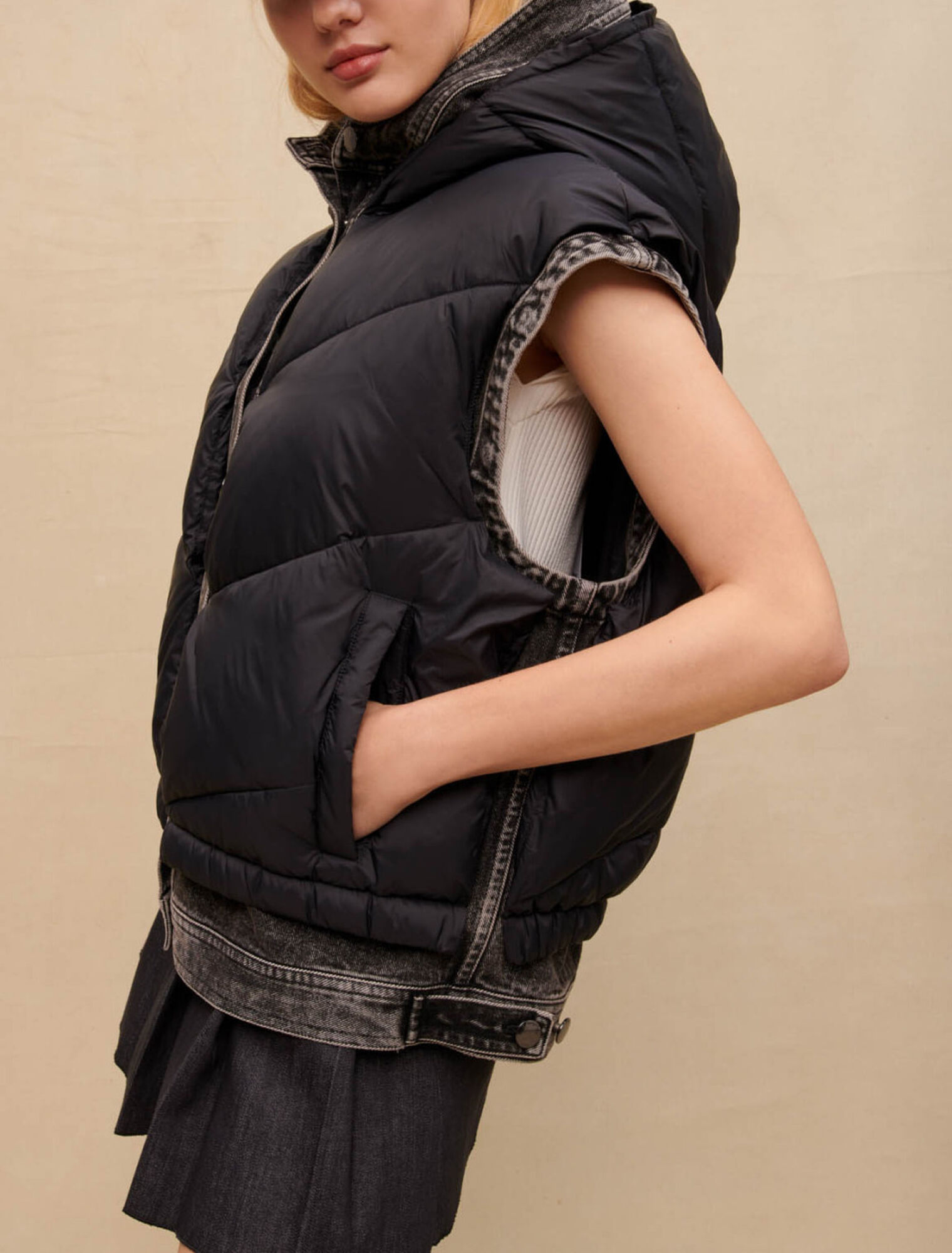 Blouson bi-matière noir