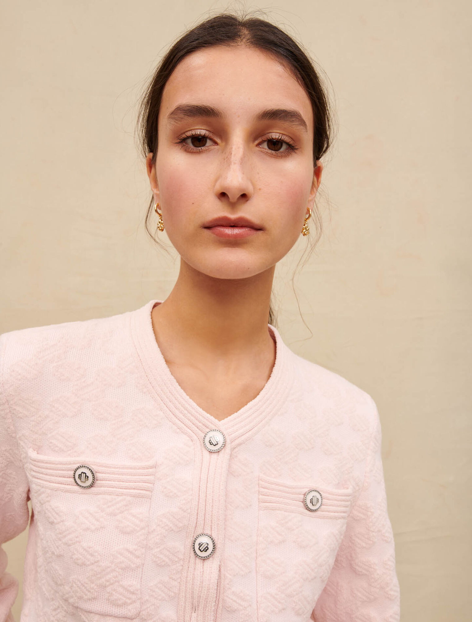 Pink textured knit cardigan