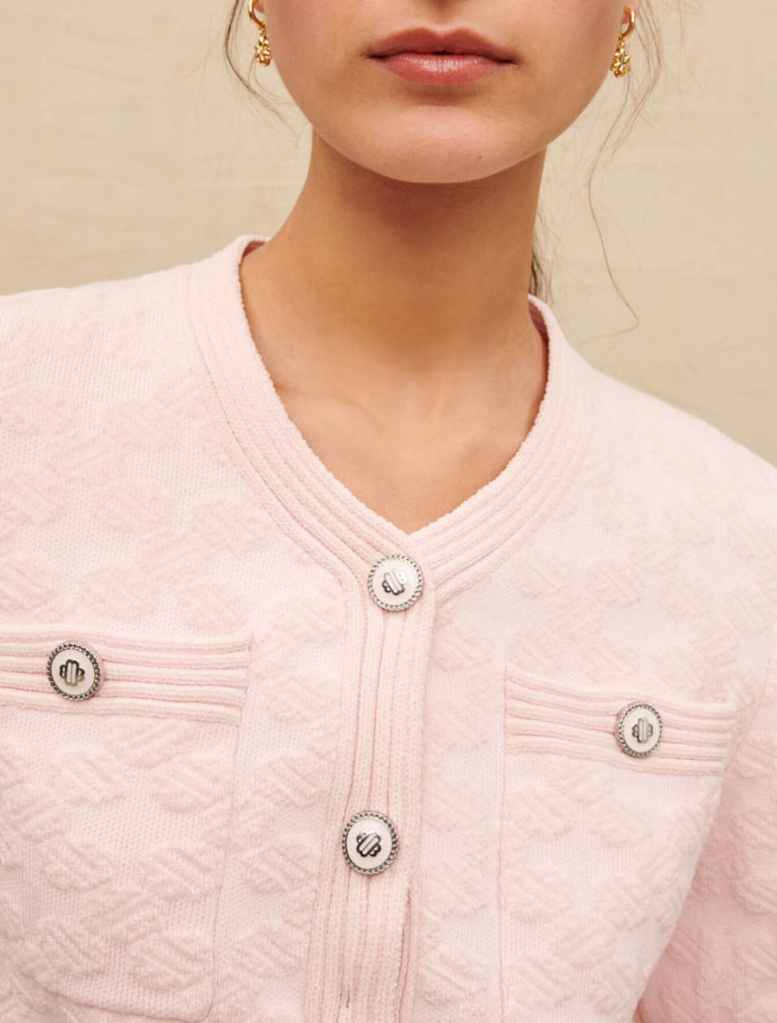 Pink textured knit cardigan