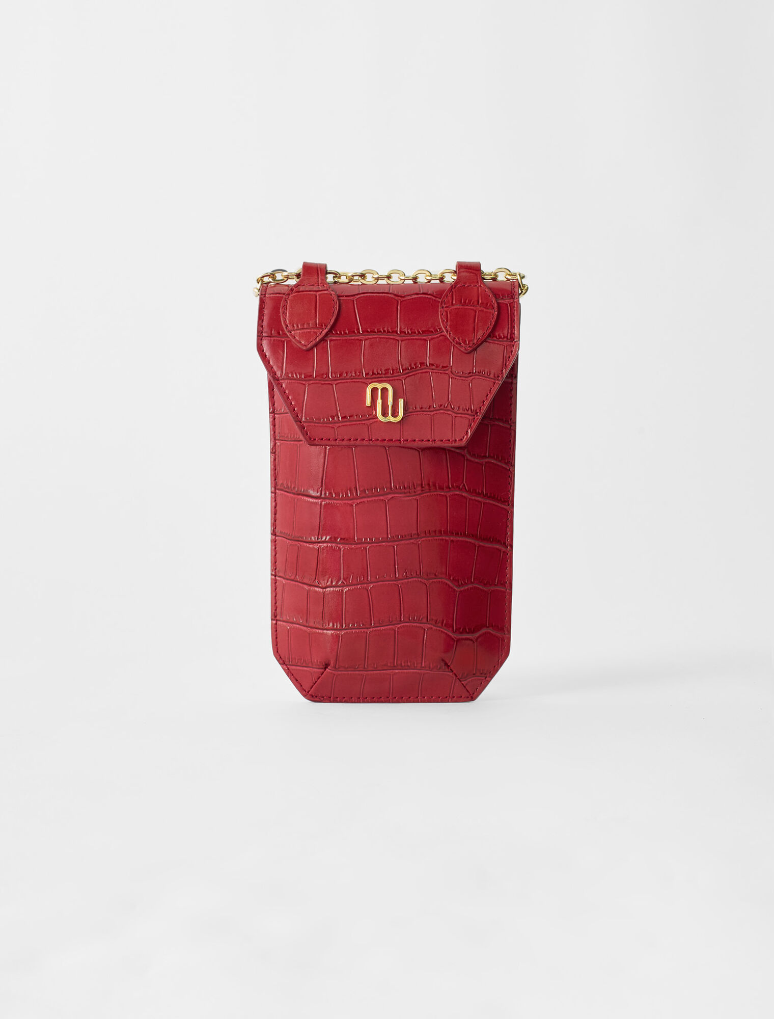 Porte téléphone en cuir embossé croco