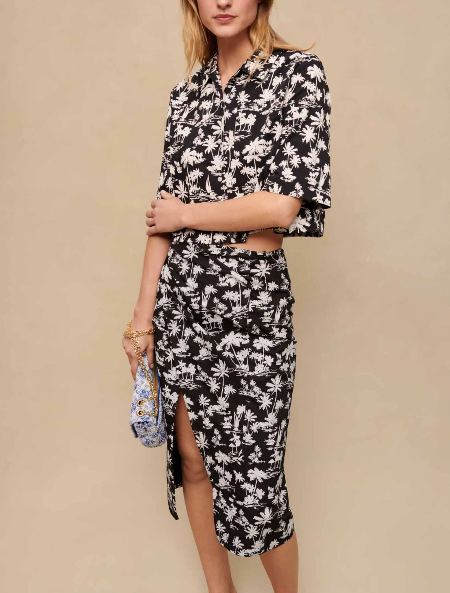 Palm print wrap skirt
