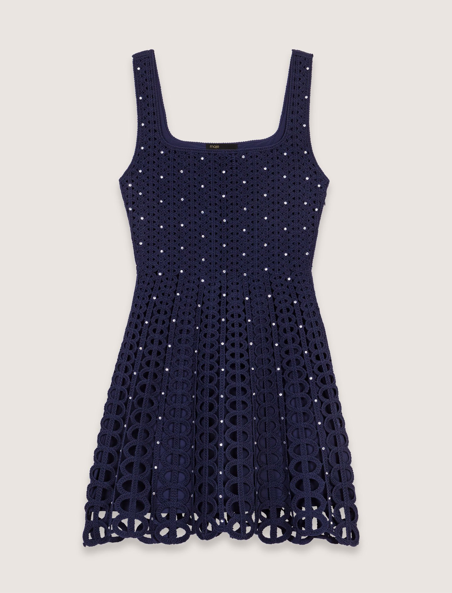 MAJE [マージ] Crochet Dress Rhinestone crochet mini dress Blue For Women | Maje