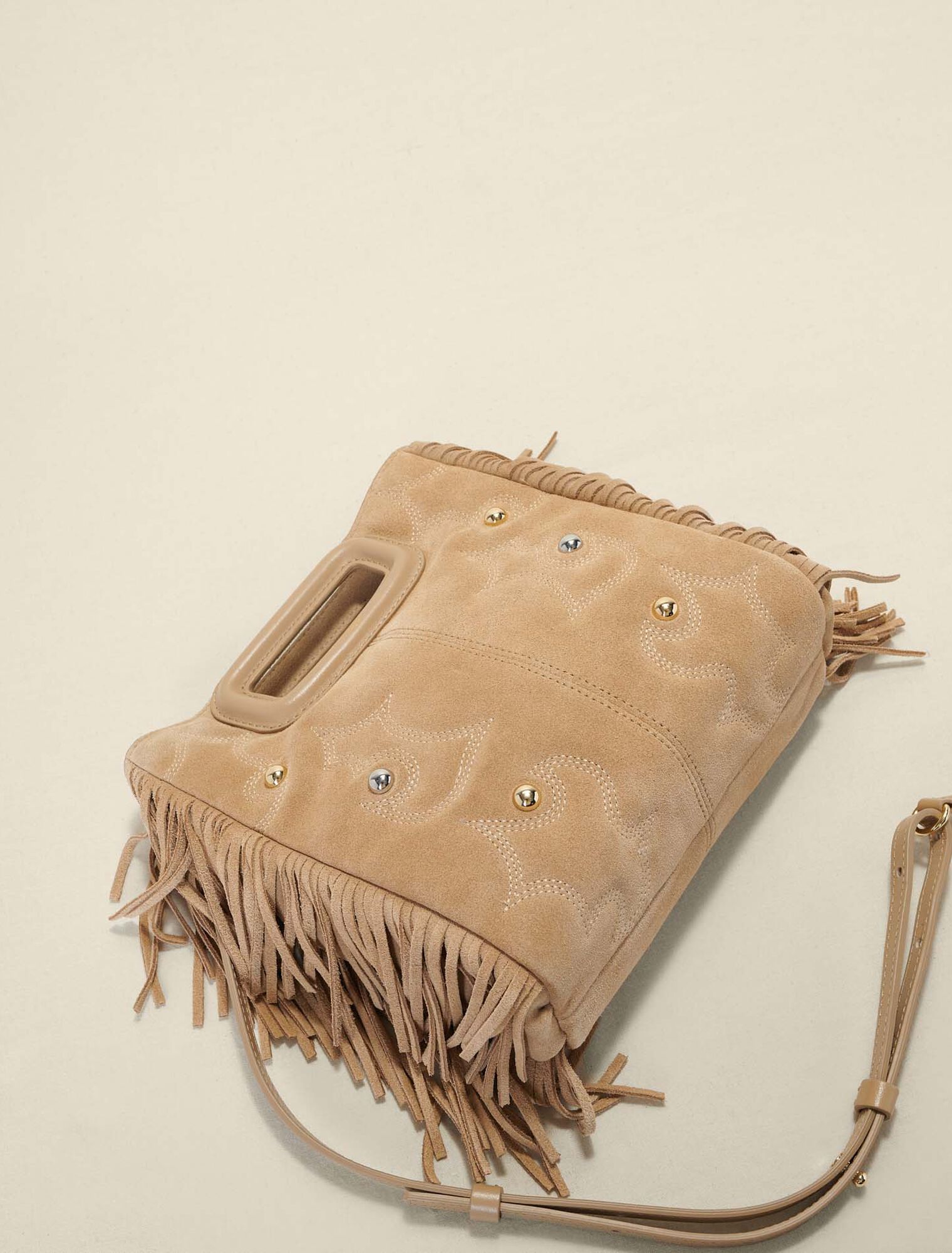 Embroidered studded leather M bag