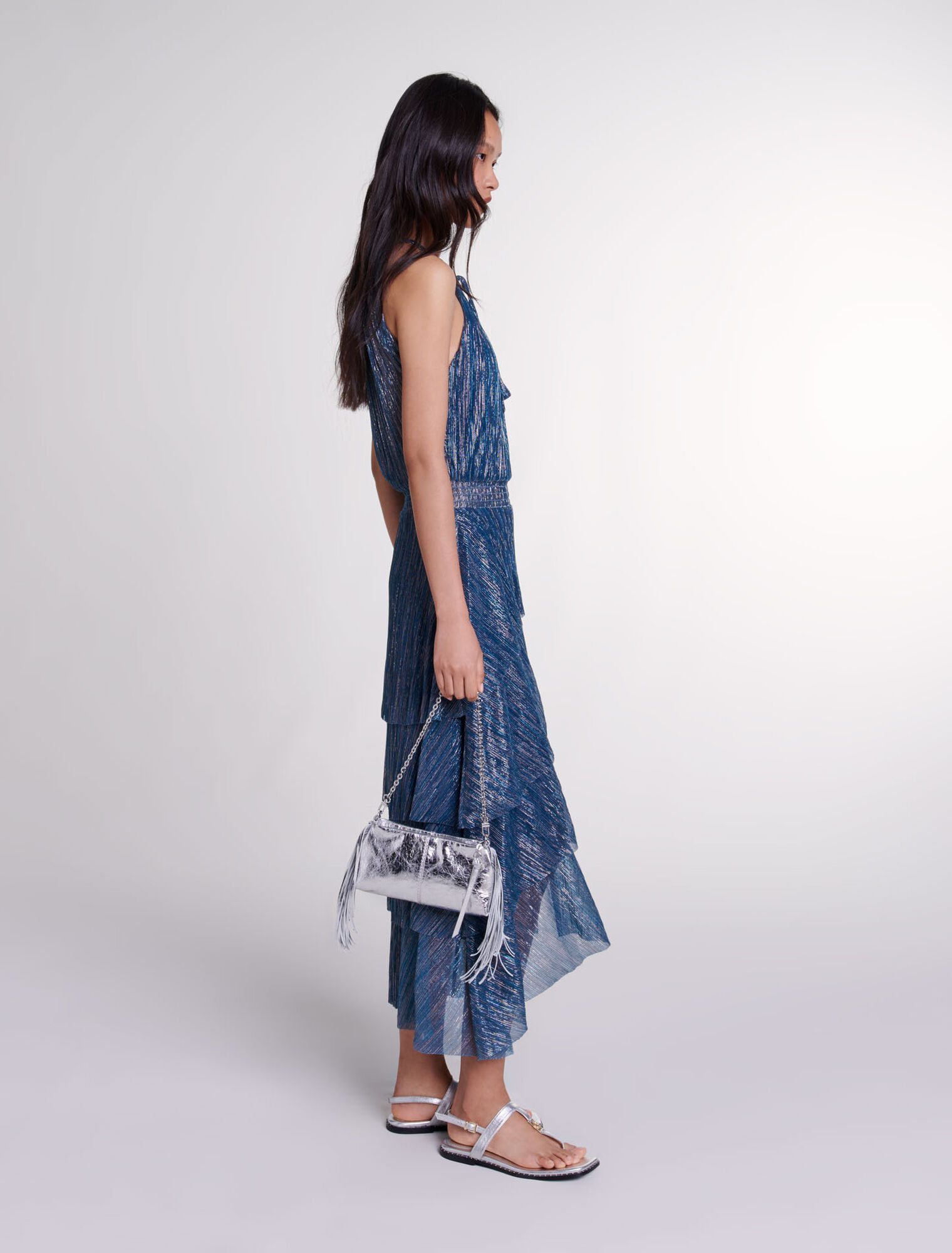Robe longue lamée à volants