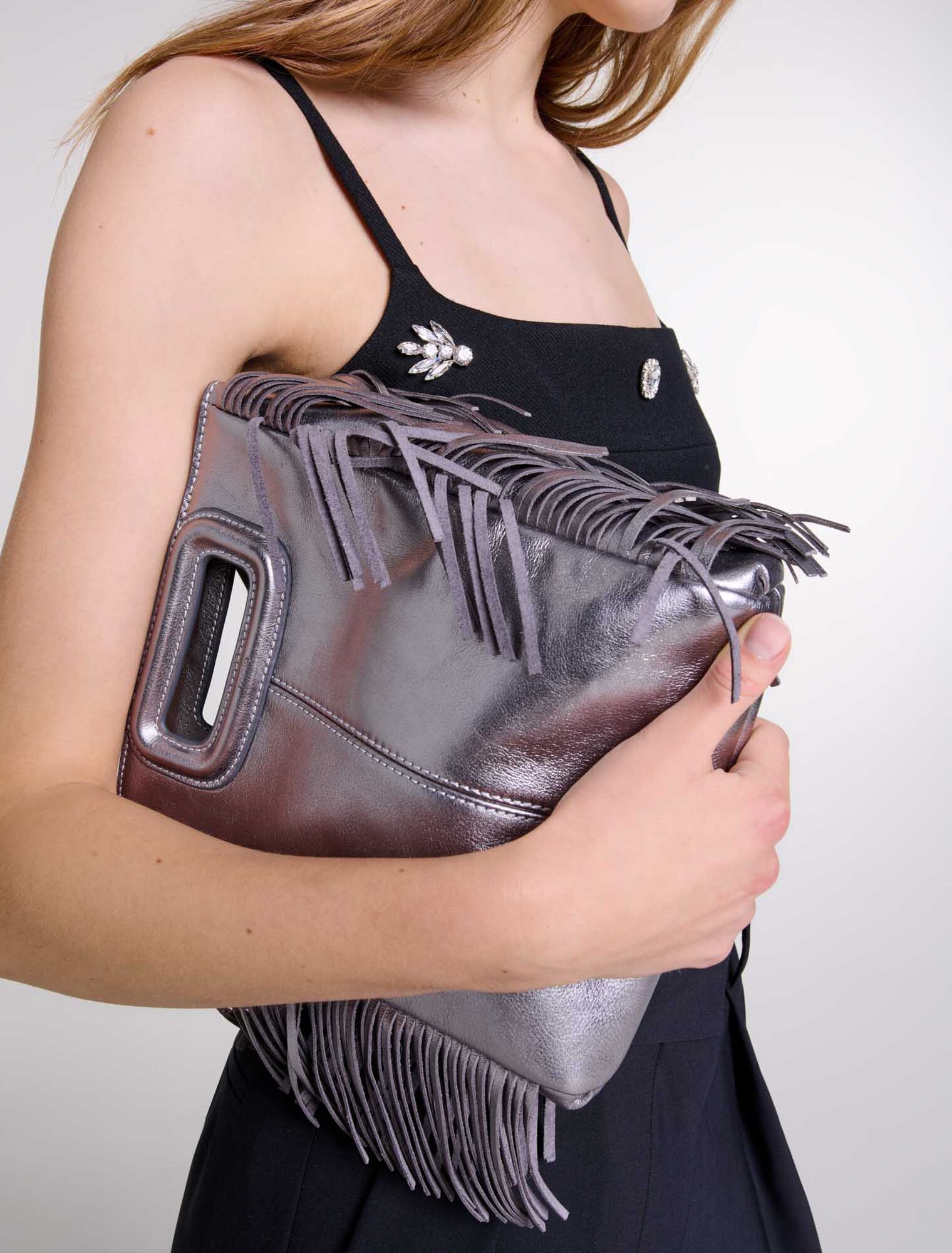 Sac M en cuir gun métal