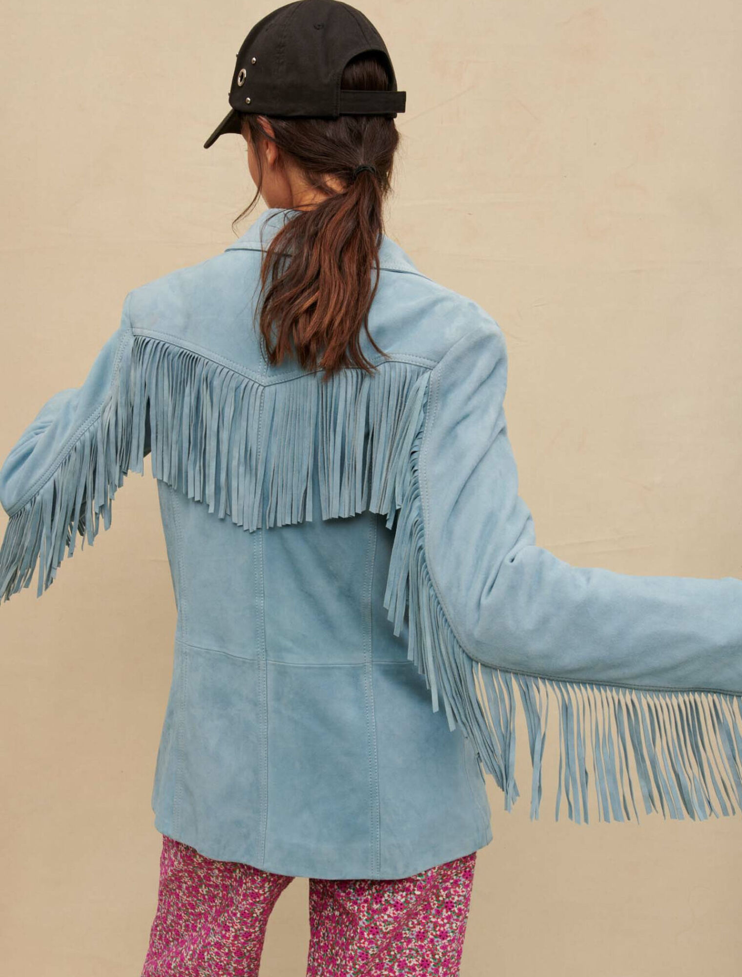 Veste en cuir suède à franges