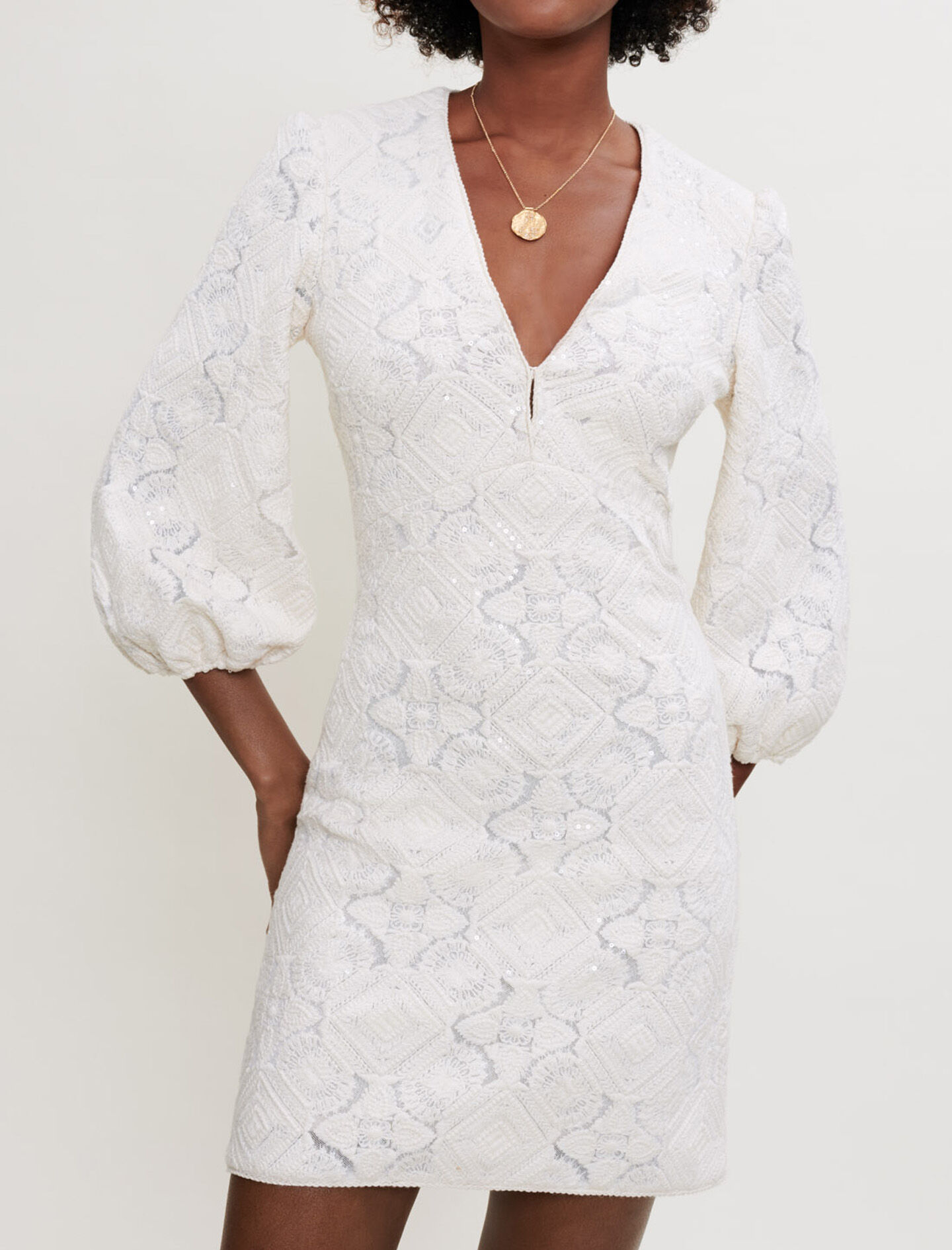 Tulle dress embroidered with sequins White For Women Maje