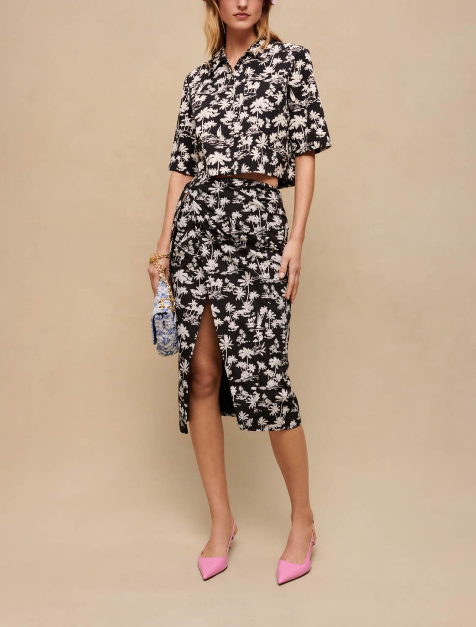 Palm print wrap skirt