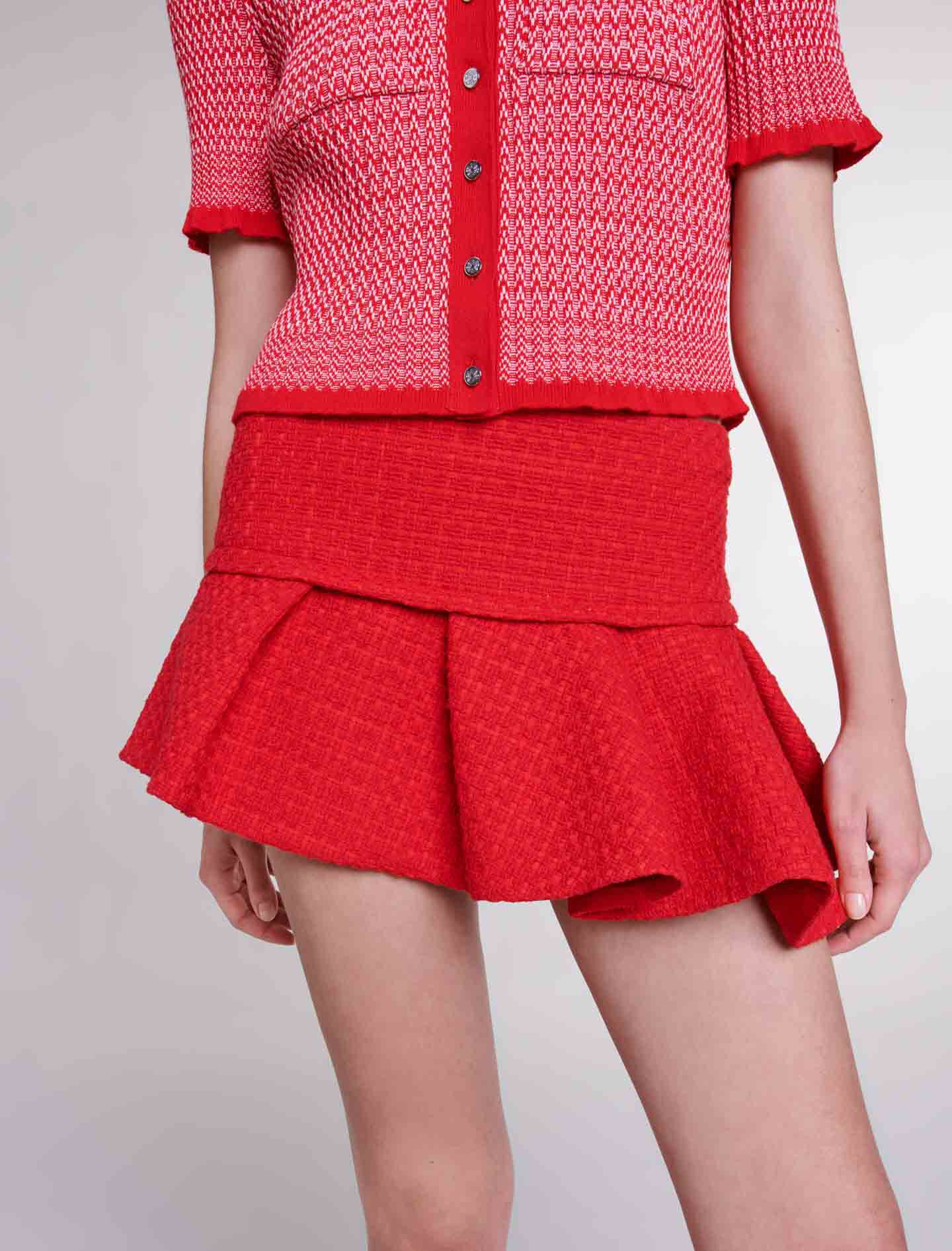 Asymmetrical tweed miniskirt Red For Women | Maje