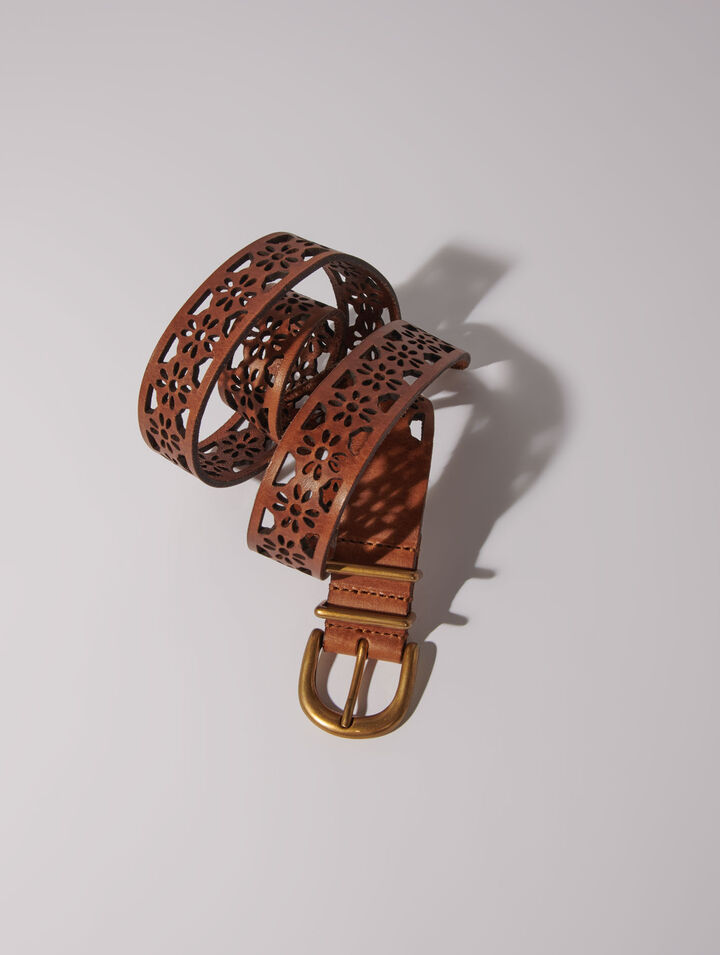 Ceinture en cuir détail fleurs