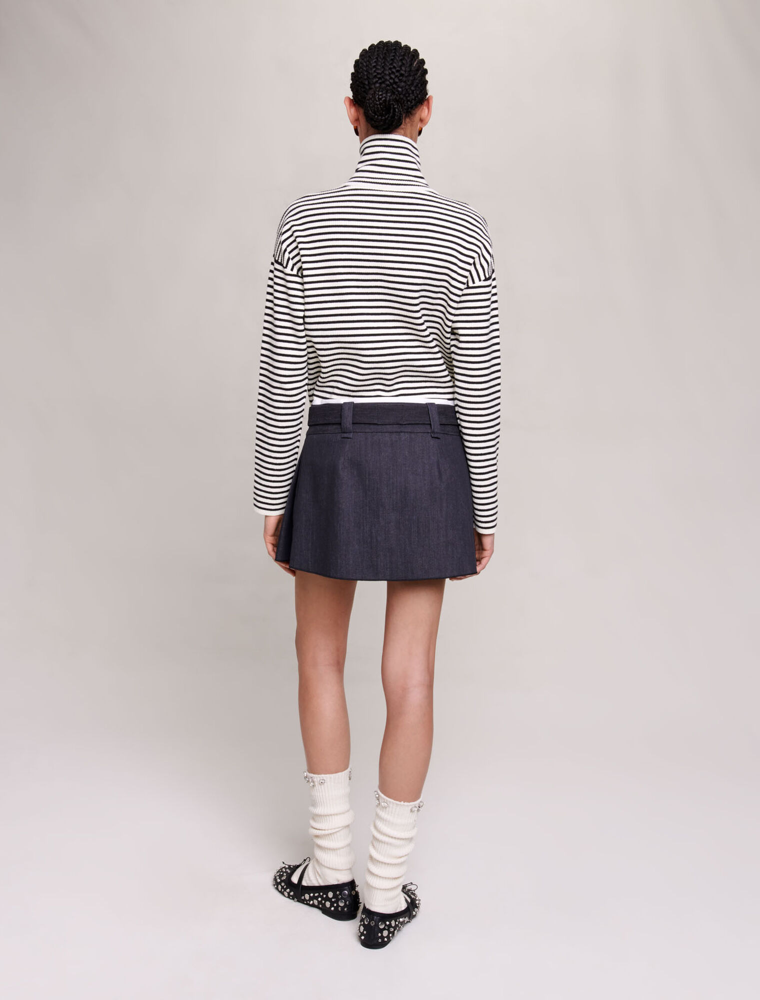 Black denim-effect mini skirt