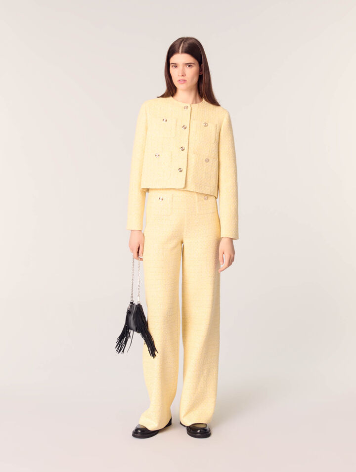 Pantalon droit en tweed et lurex