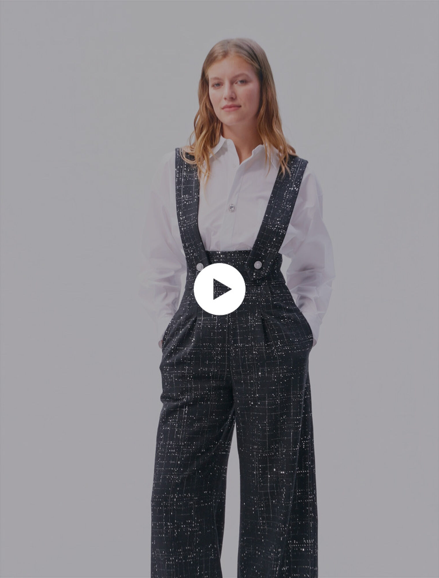 Pantalon large à bretelles en tweed