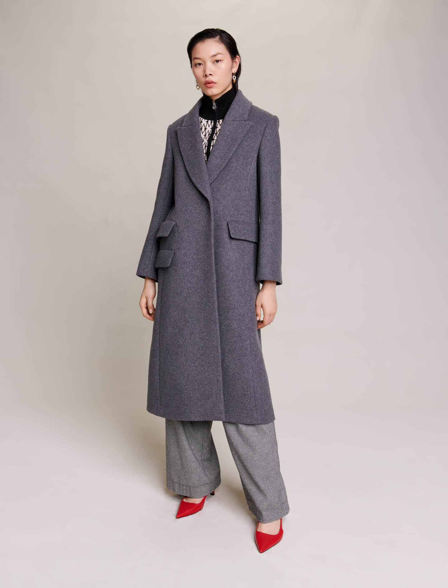 Maje straight coat in virgin wool new arrivals