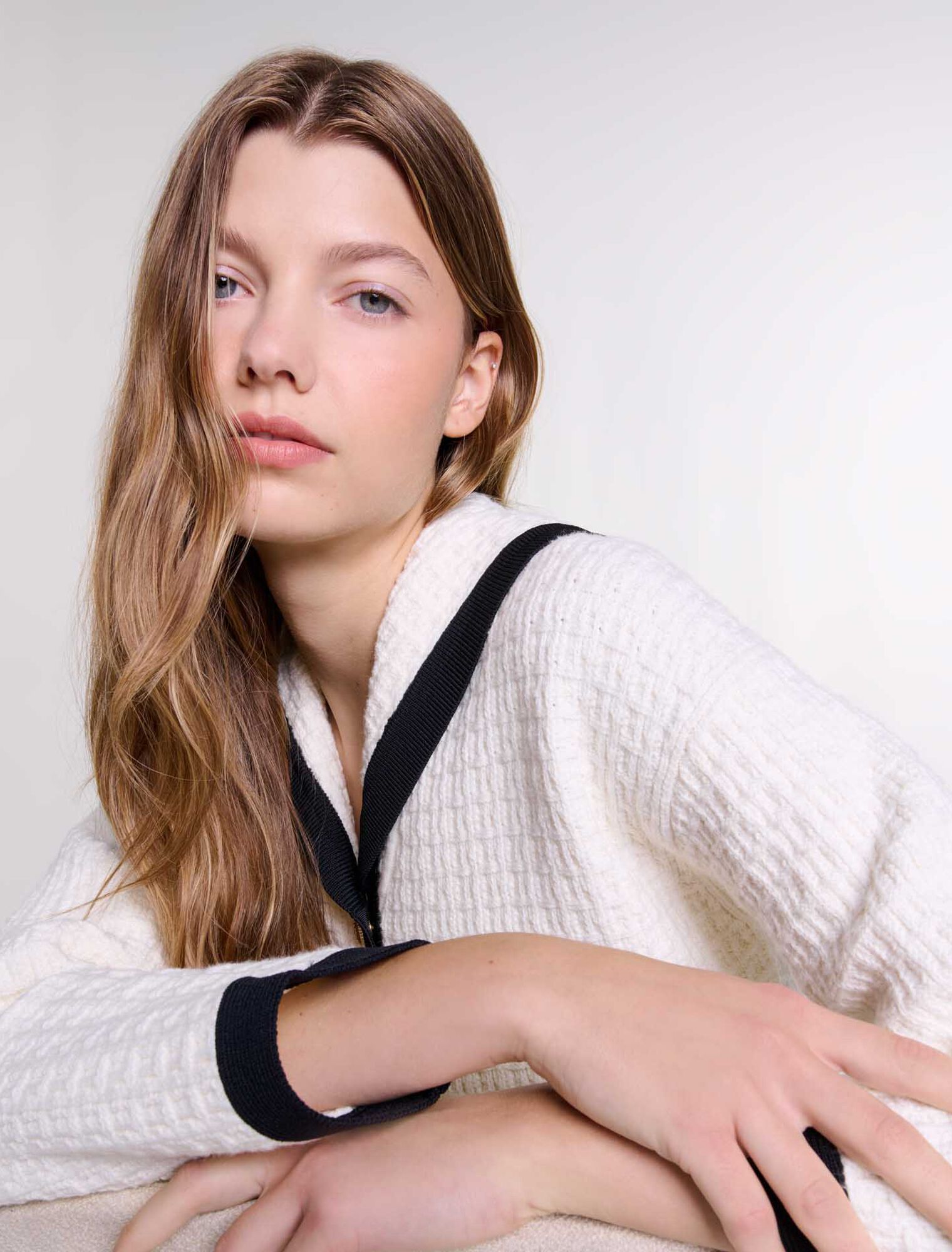 Cardigan contrasté à col