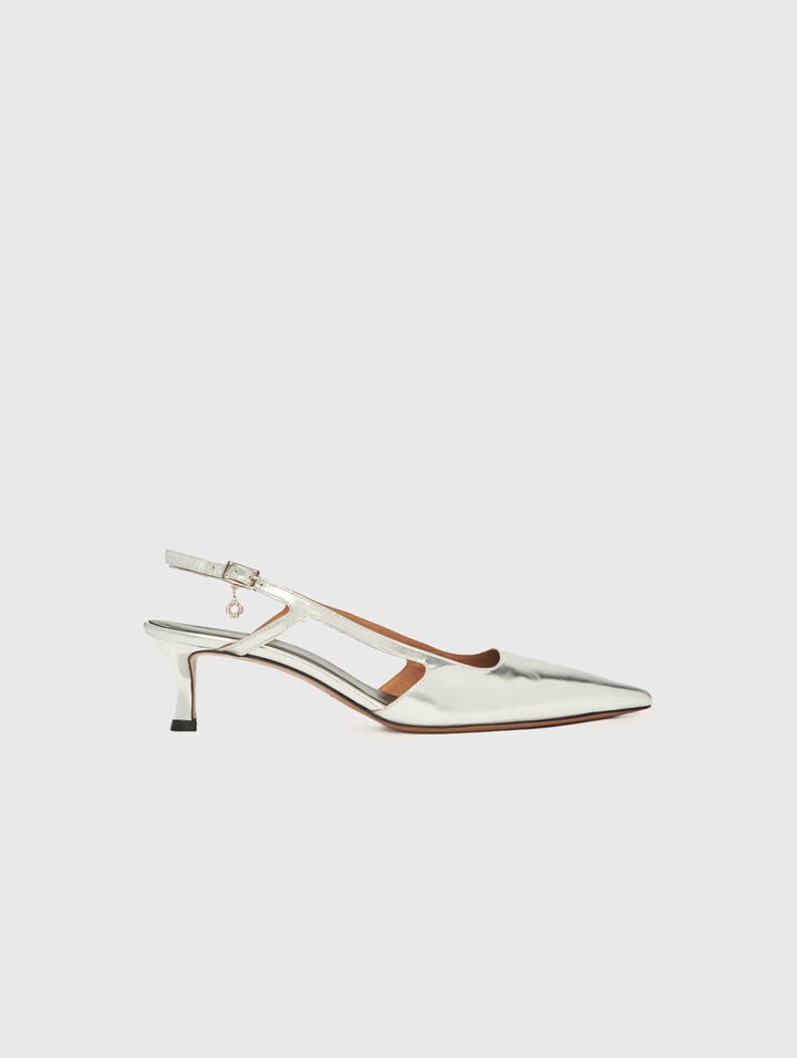 Escarpins à brides en cuir argenté