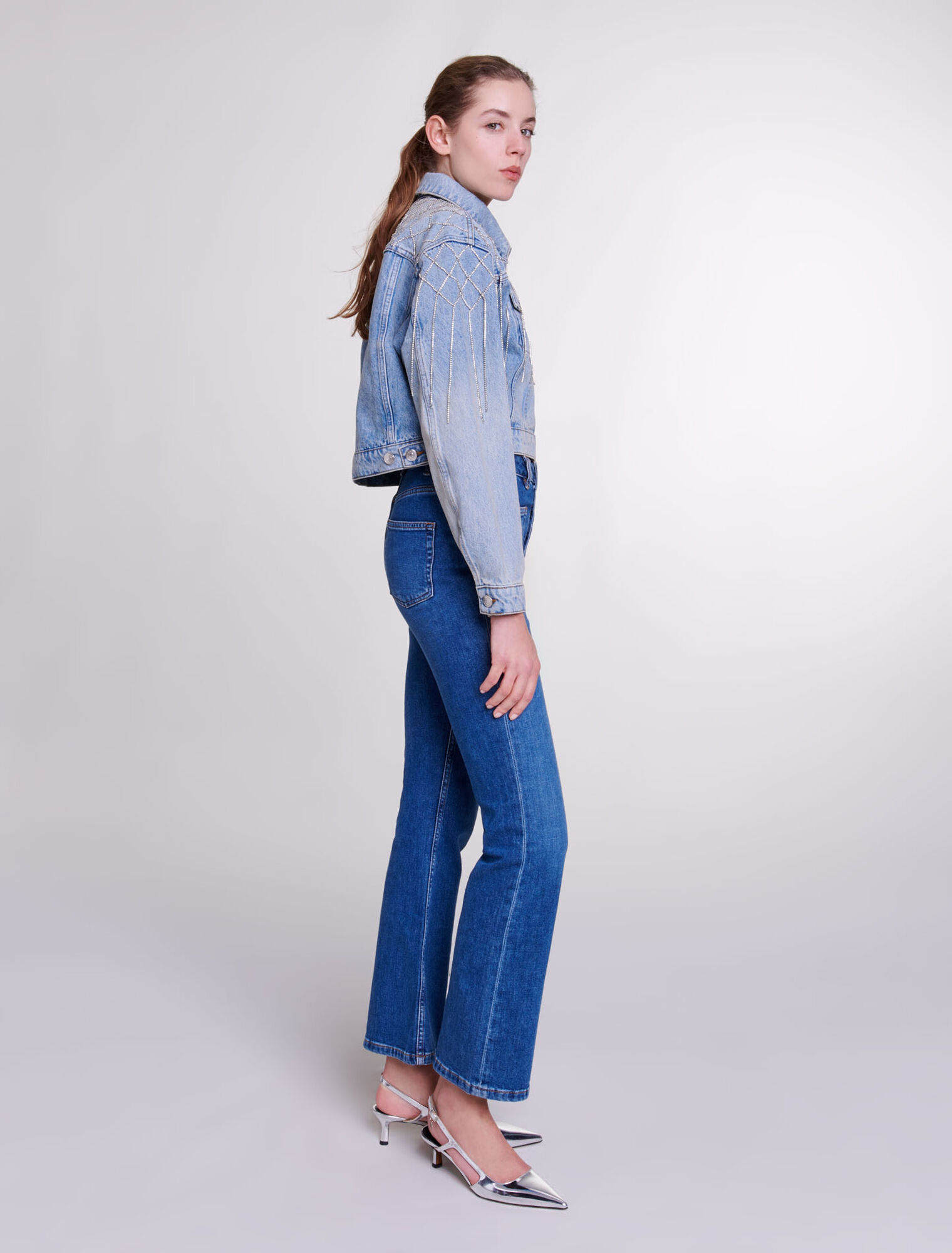 Denim jacket with rhinestones
