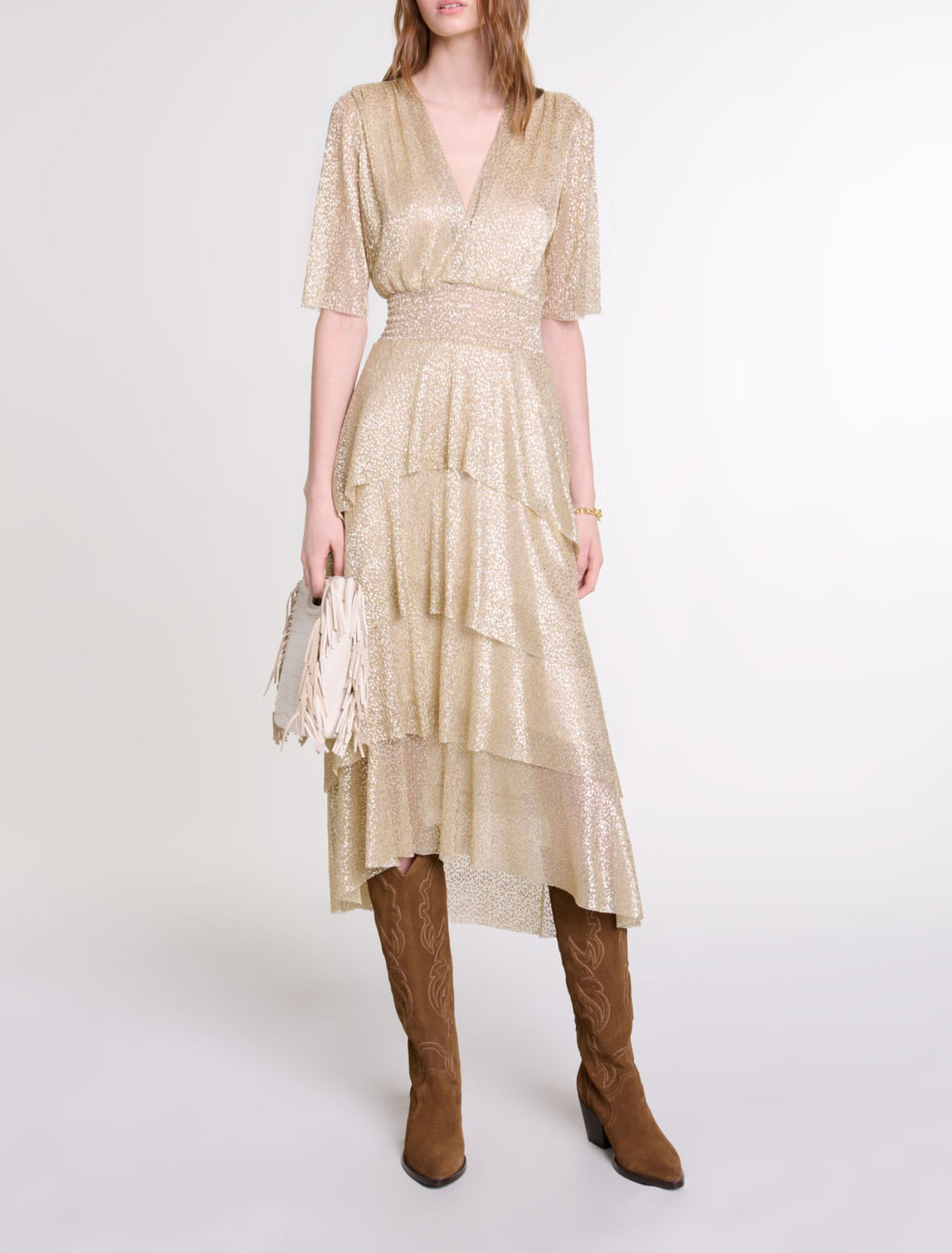 Shimmer dress with ruffles