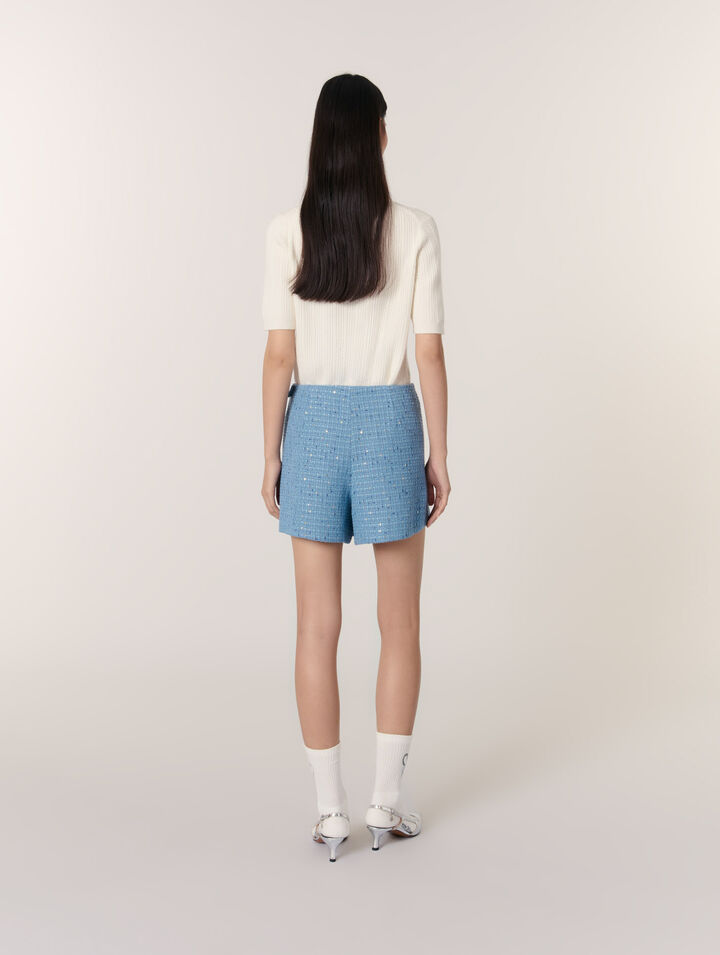 Jupe-short plissée en tweed