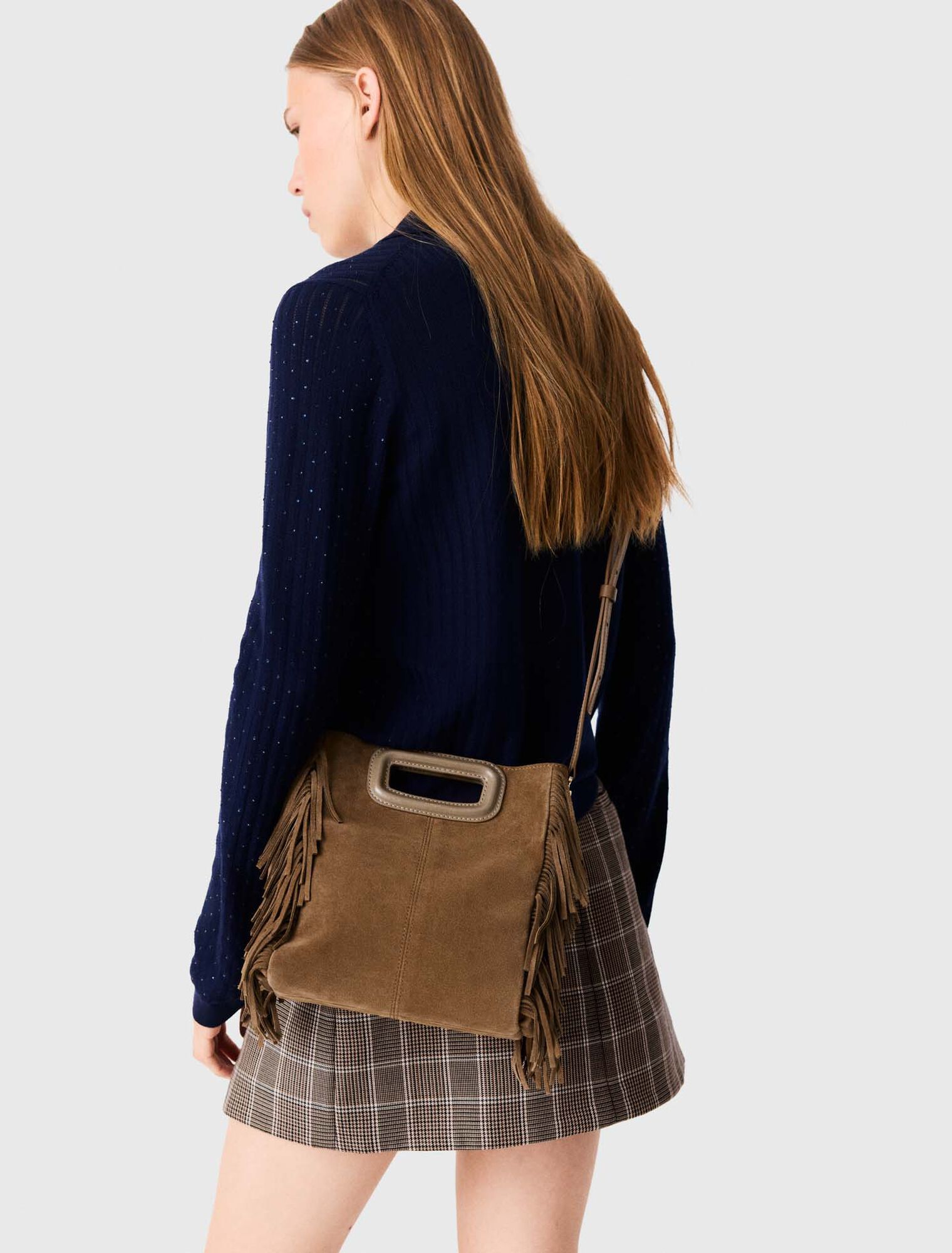 Fringed M bag in suede