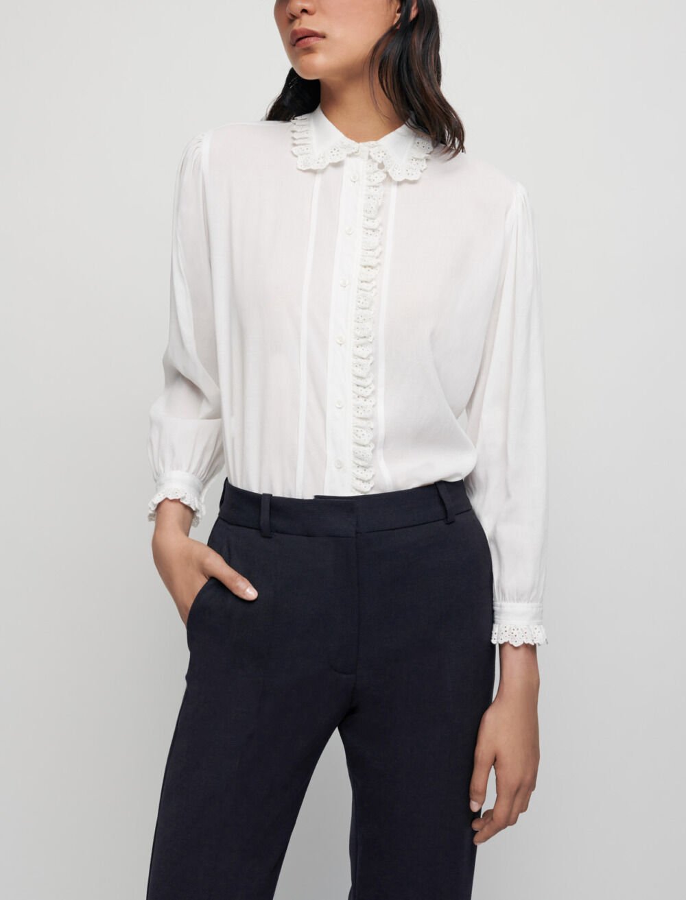 Chemise blanche en voile a col claudine
