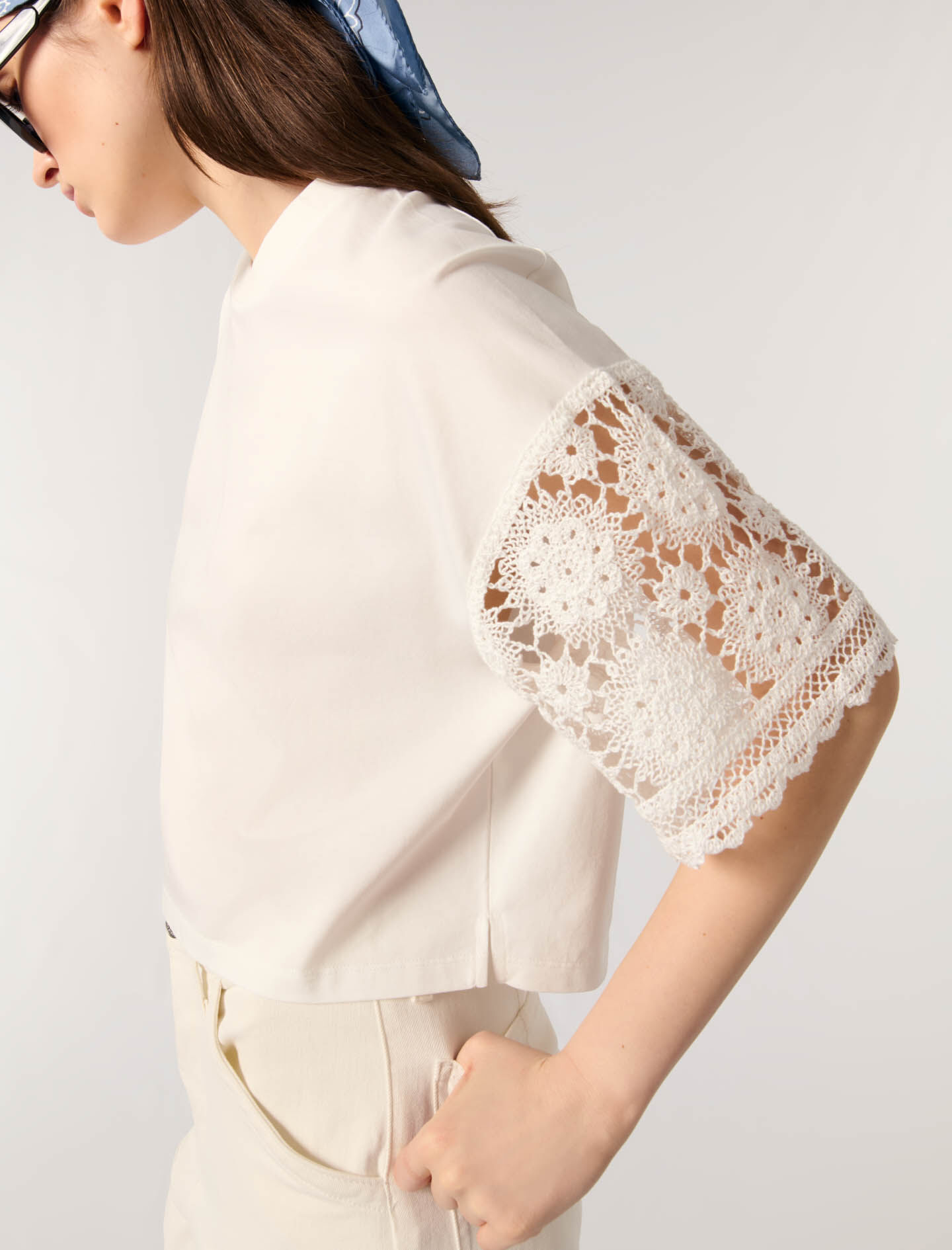 ◆mayu◆ T-shirt with crochet sleeves White For Women | Maje