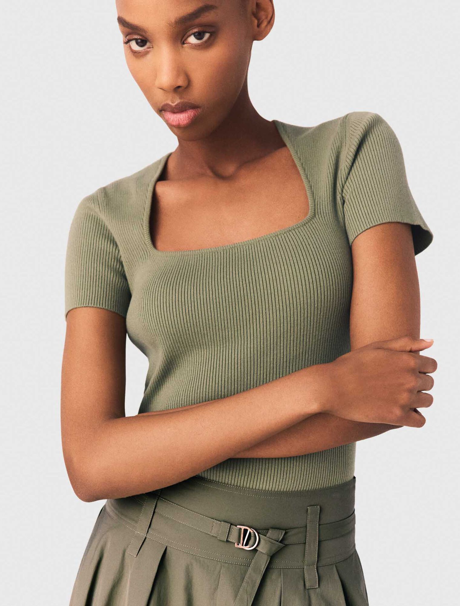 Square-neck ribbed sweater