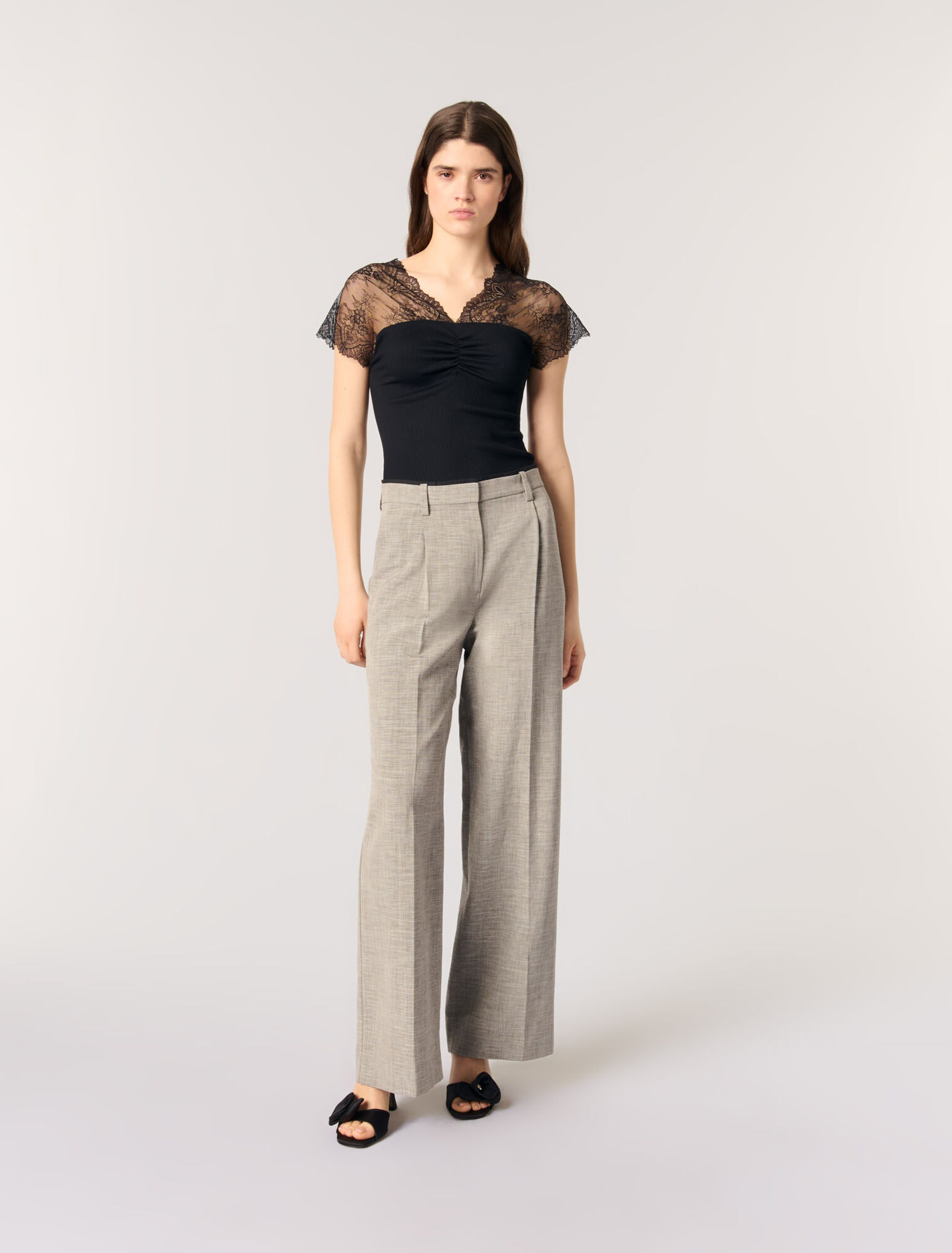 Top en jersey incrusté de dentelle