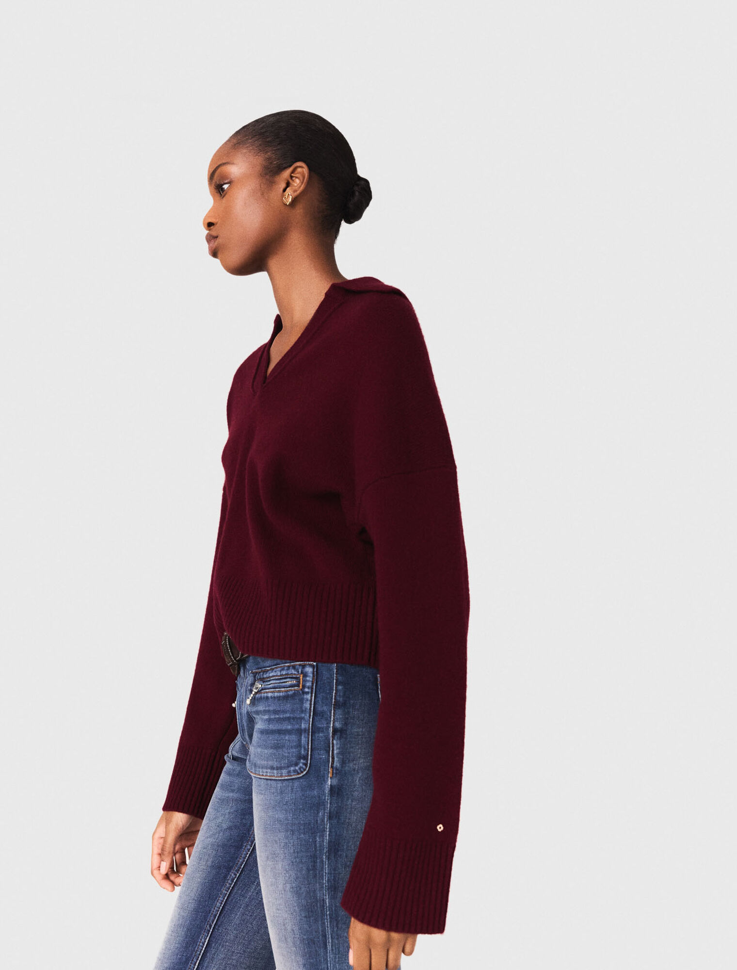 Open polo collar jumper