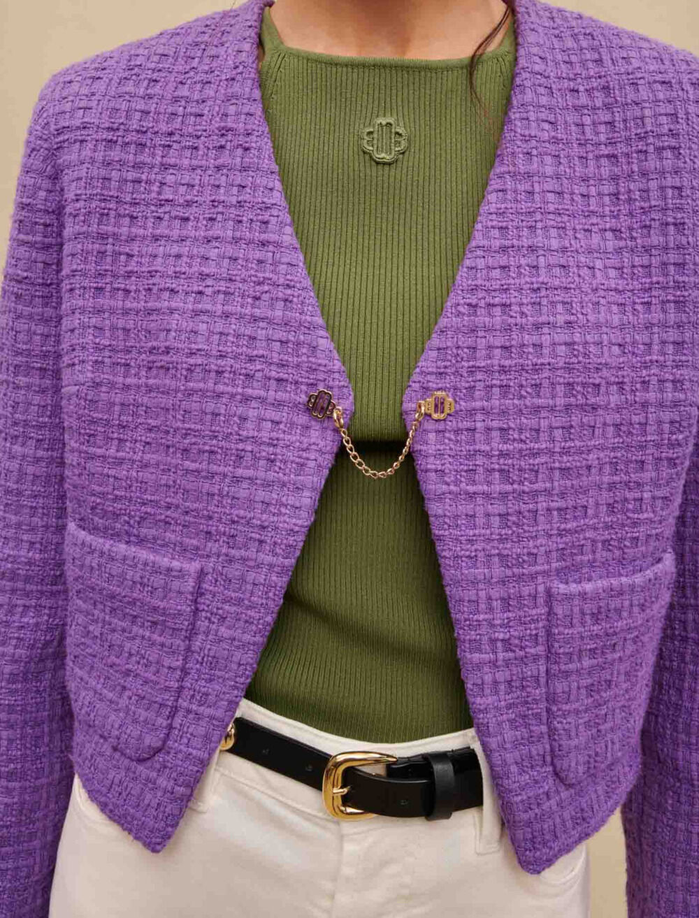 Veste courte en tweed Purple pour femme Maje