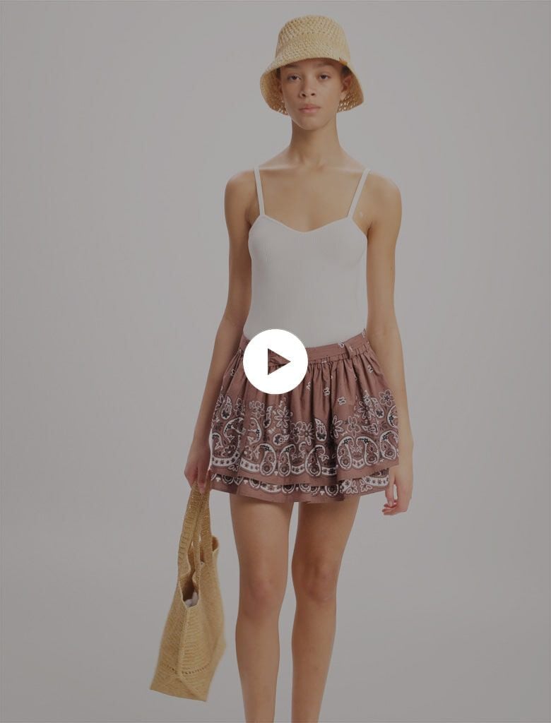 SALE *maje* プリントミディスカート Print mini skirt with rhinestones Brown For Women | Maje
