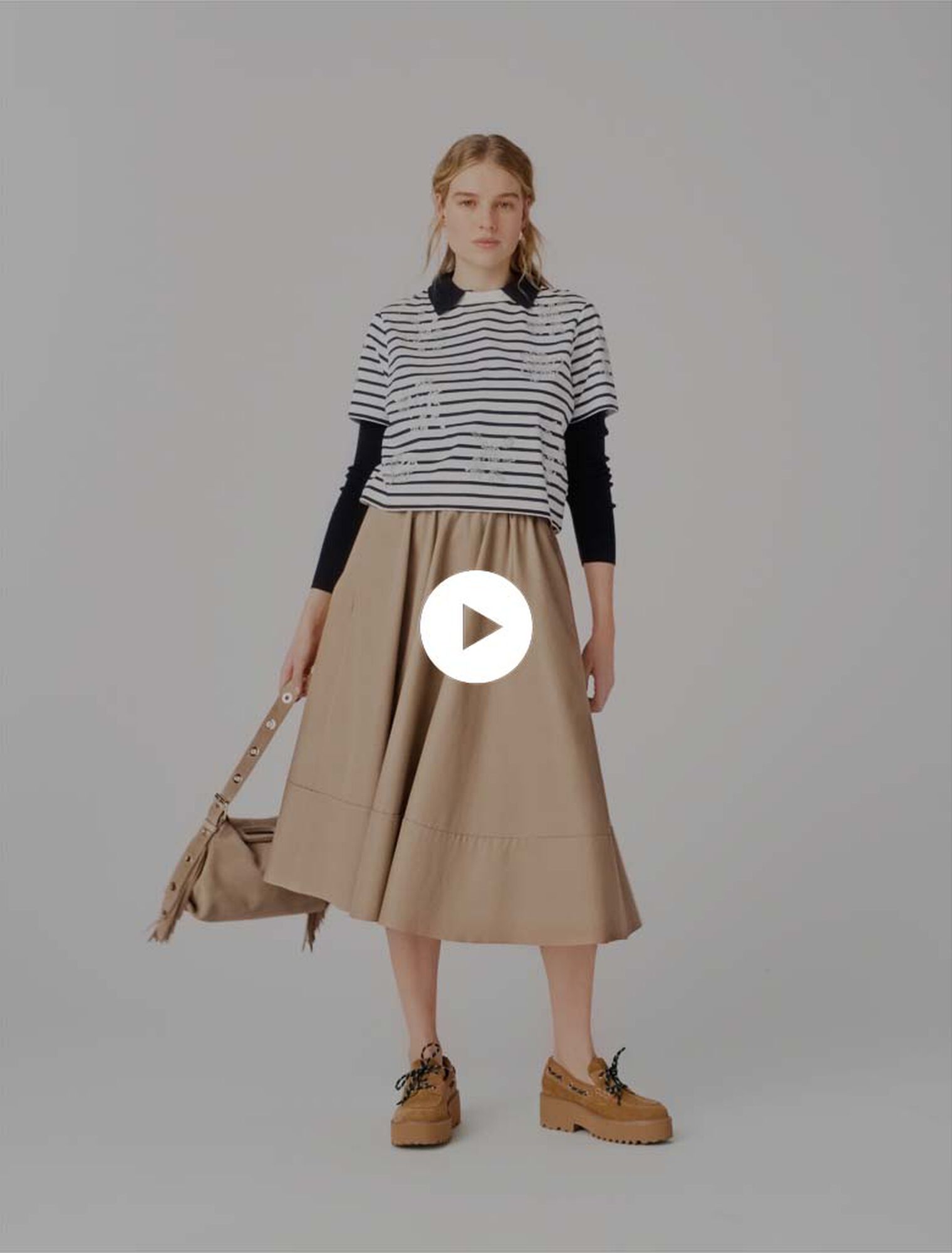 Striped rhinestone flower T-shirt