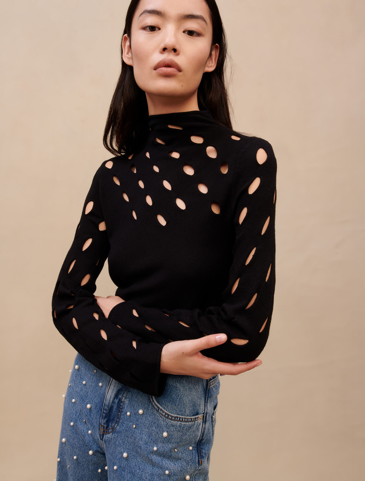 Openwork knit sweater