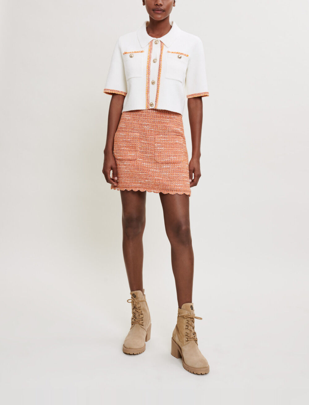 Jupe en tweed a galons tresses
