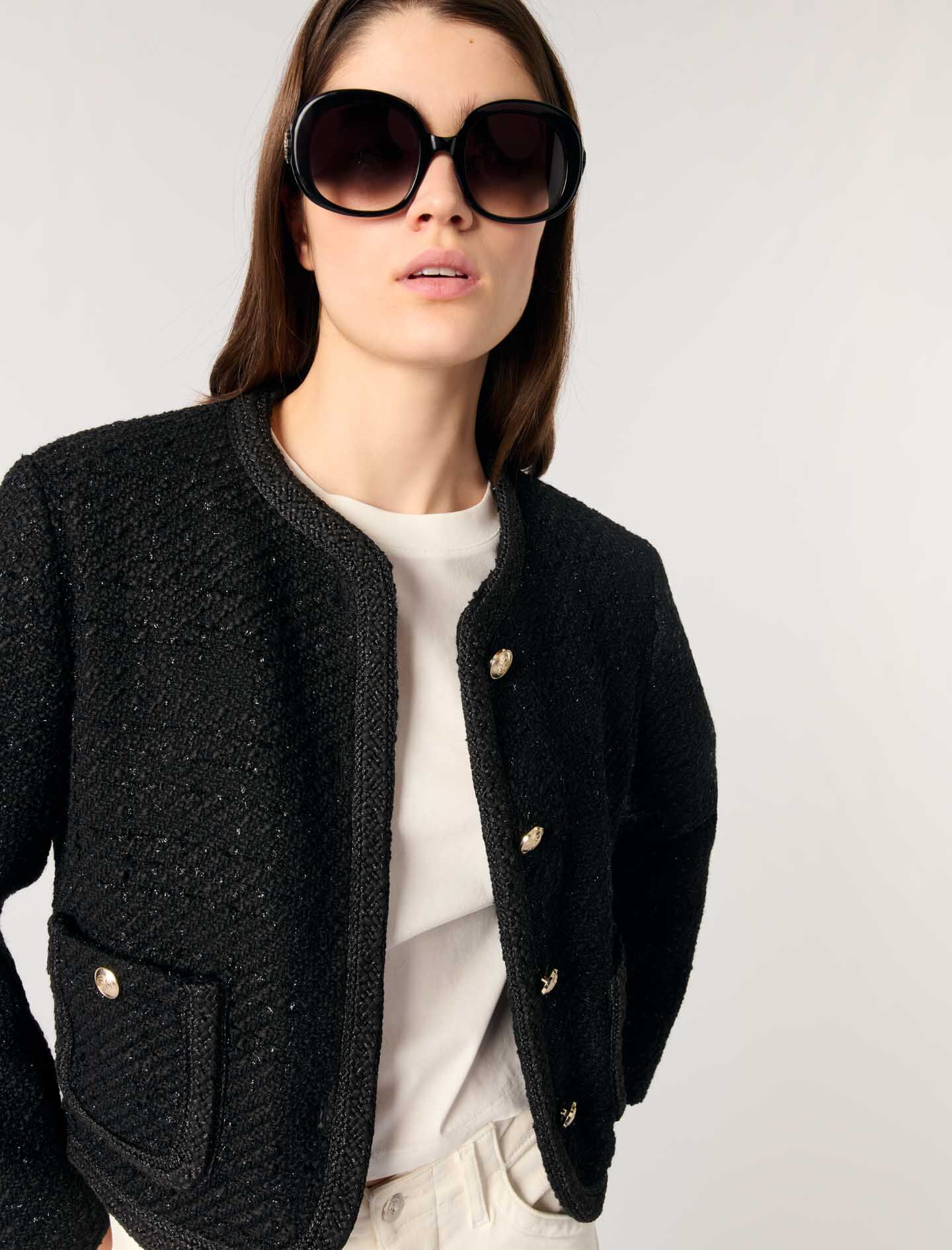 Short tweed jacket Black / Gray For Women | Maje