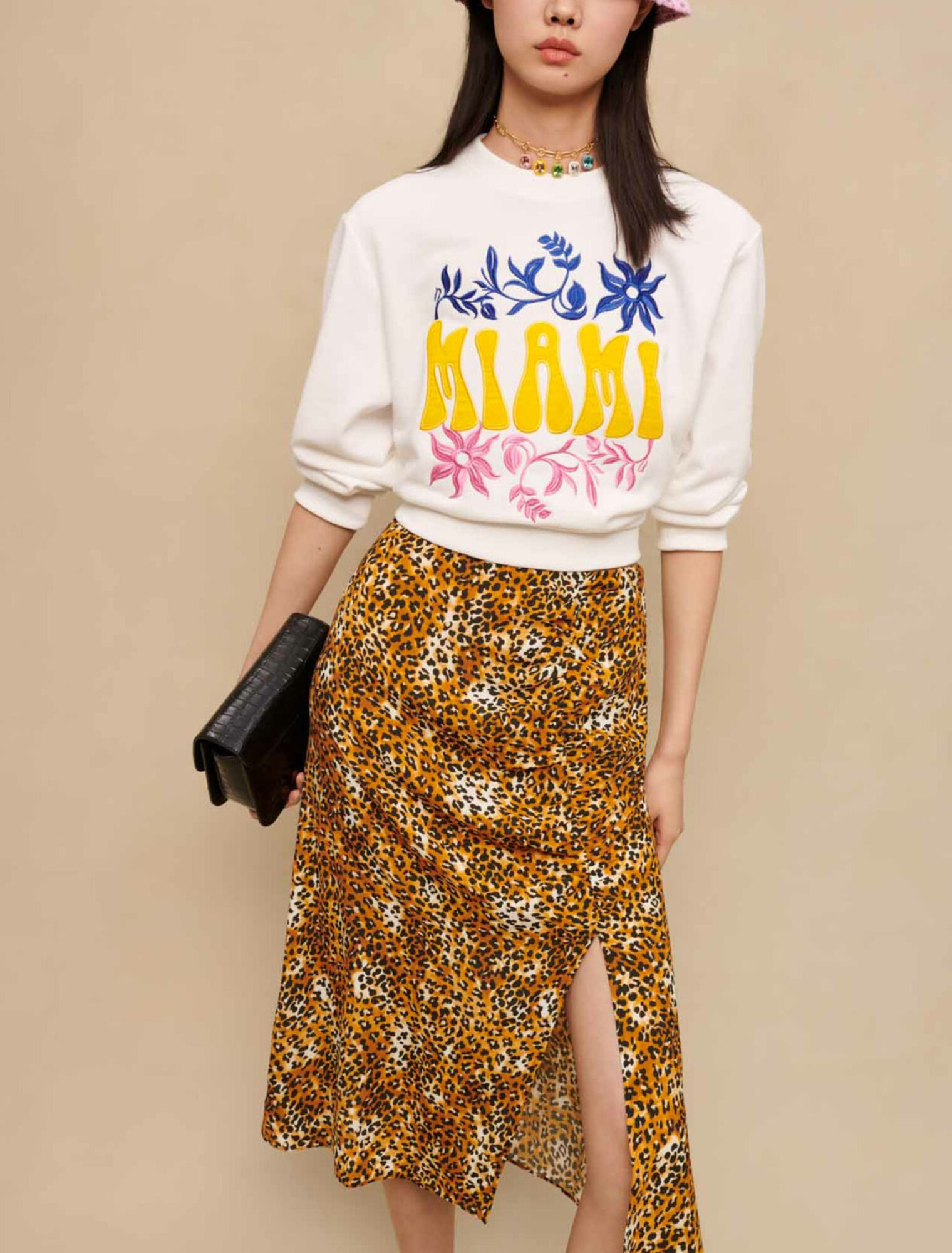Leopard print midi skirt