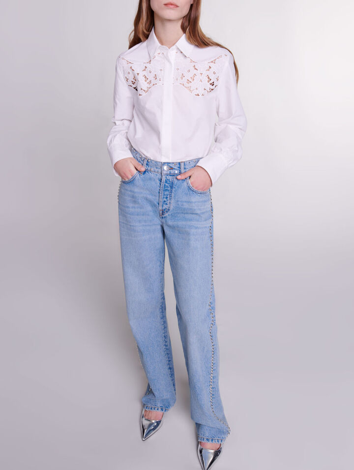 Wide-leg studded jeans