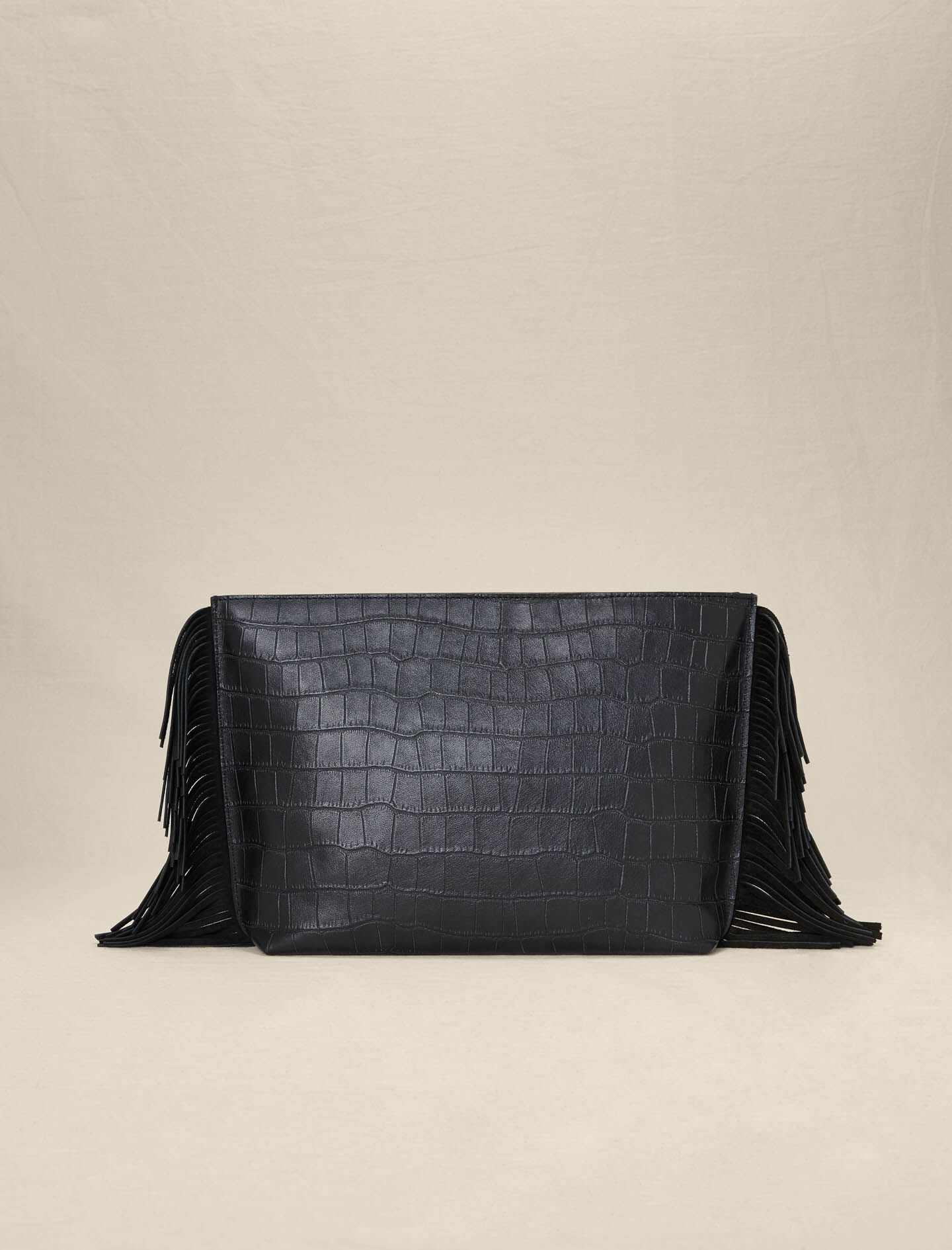 Pochette a franges en cuir embosse