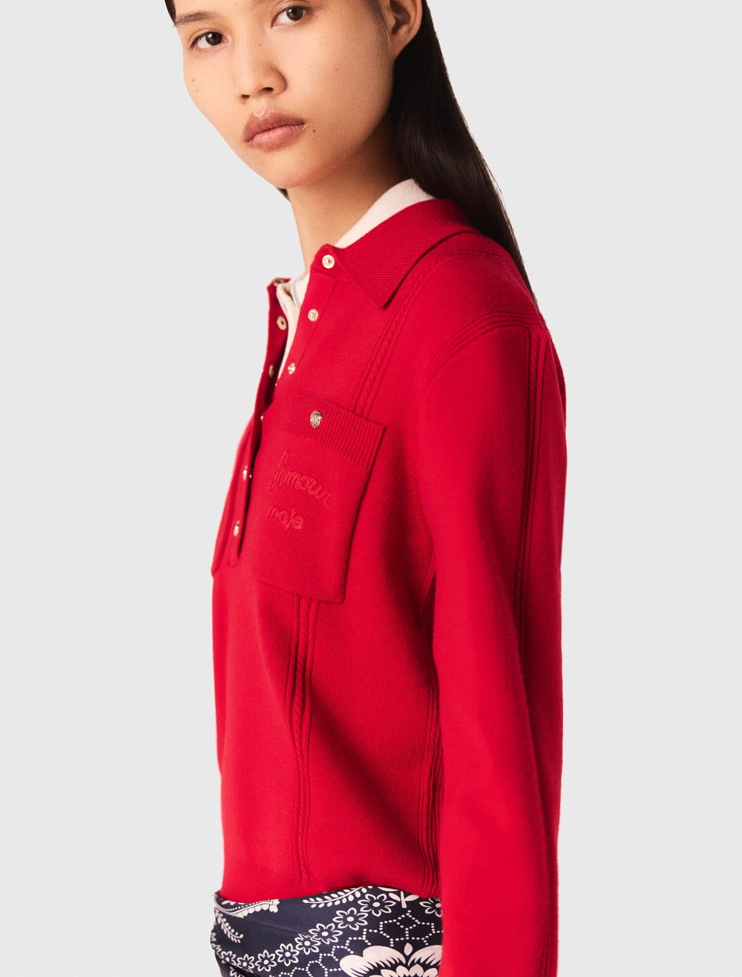 Polo collar sweater with embroidery