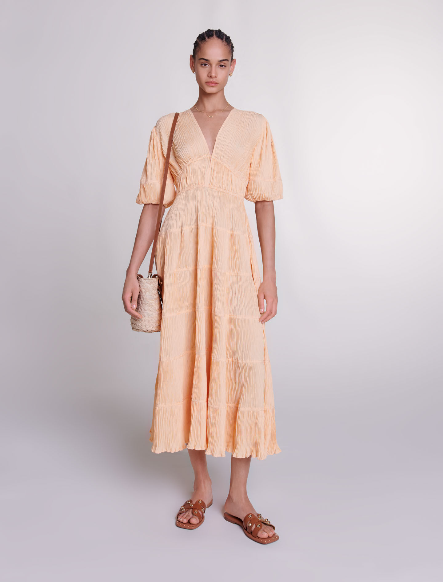 Robe longue plissee jaune orange pour femme Maje