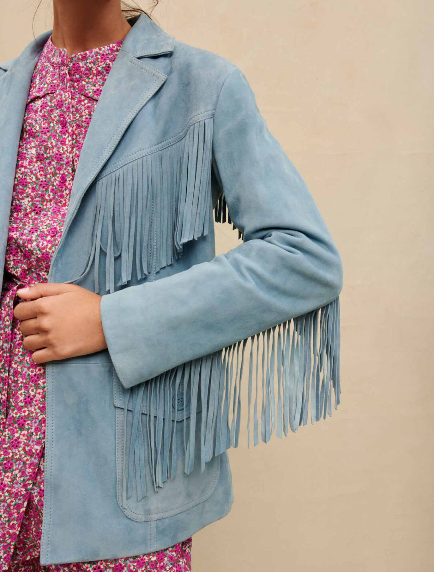 Veste en cuir suède à franges
