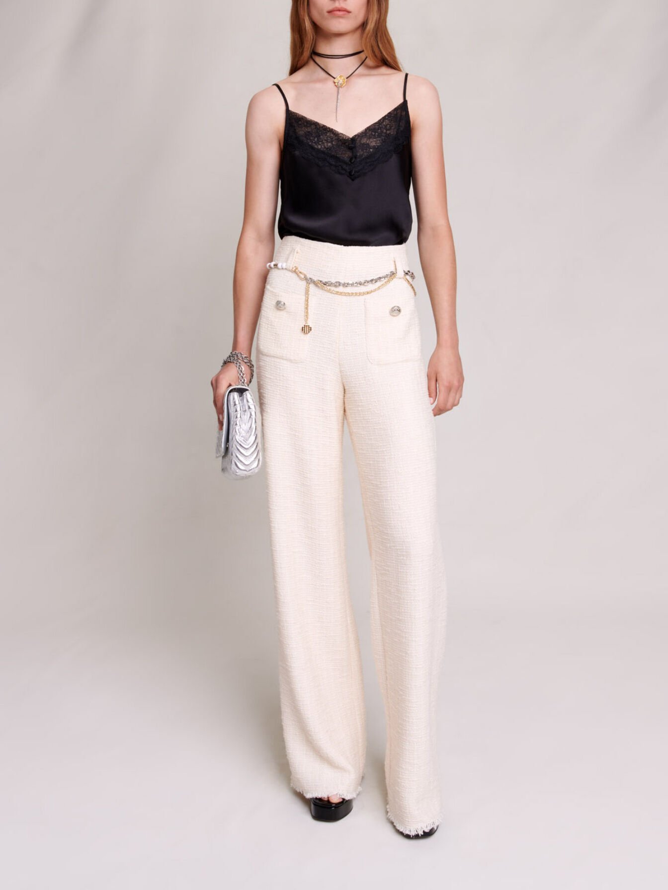 Wide-leg tweed trousers White For Women | Maje