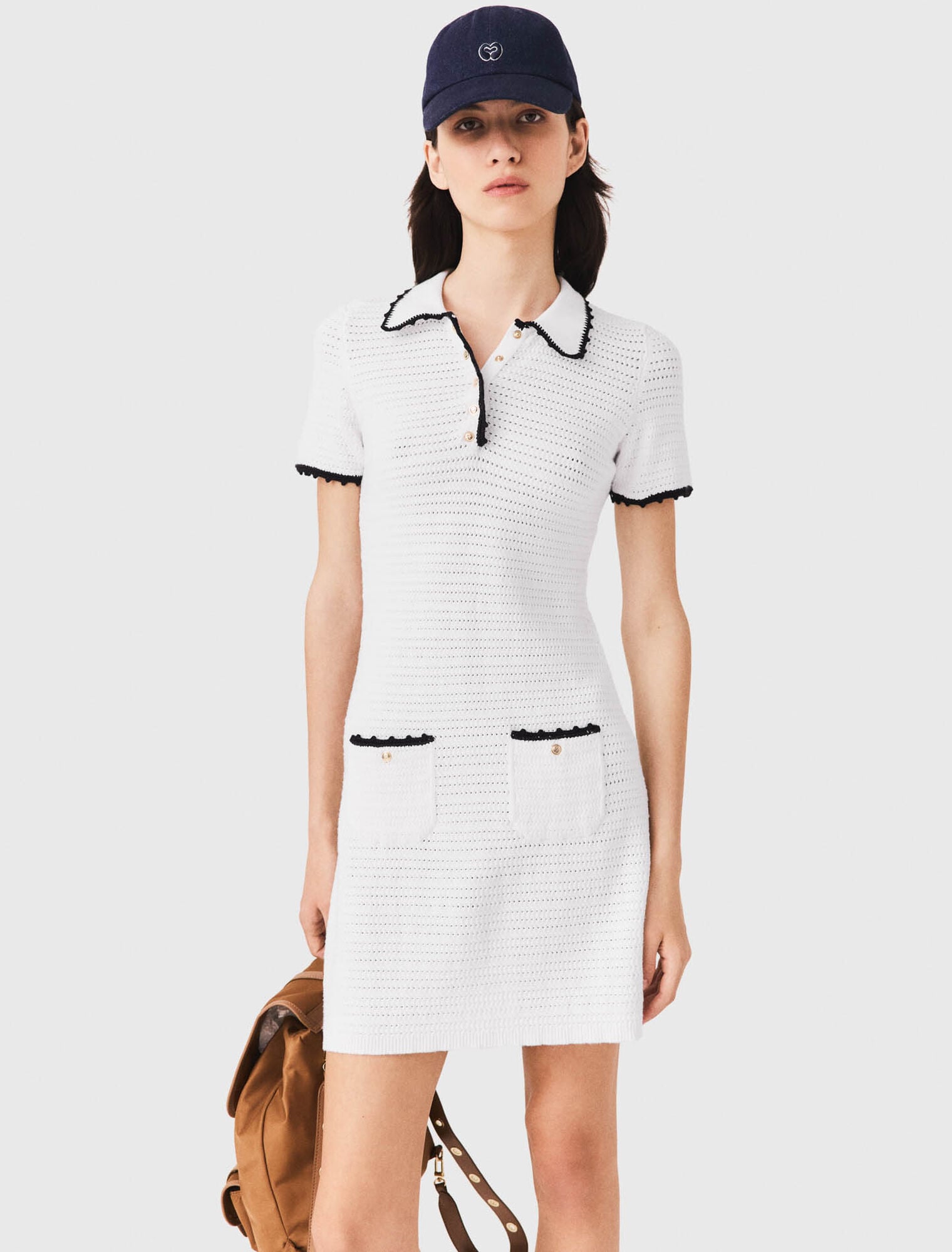 Knit polo dress with crochet