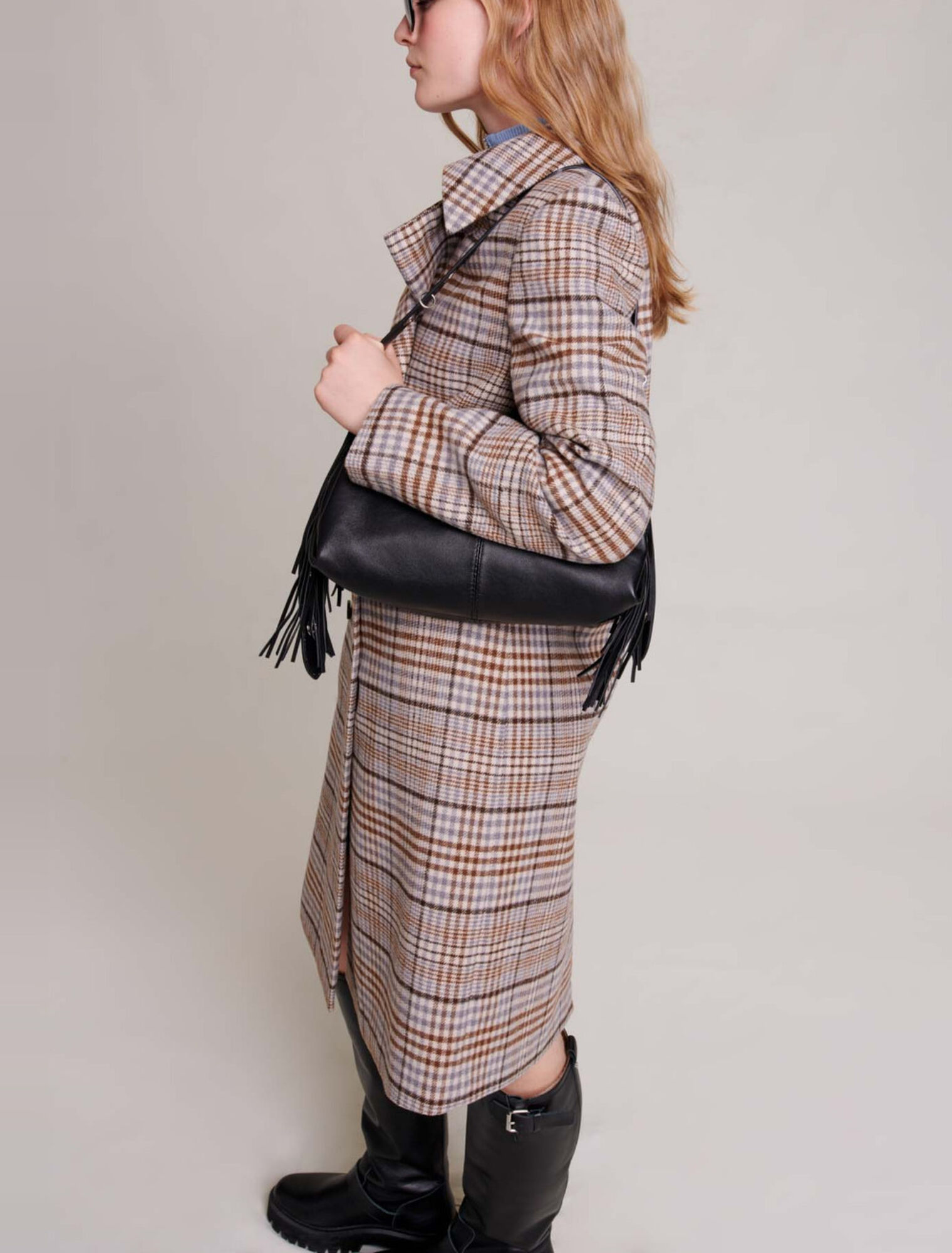Long checked coat