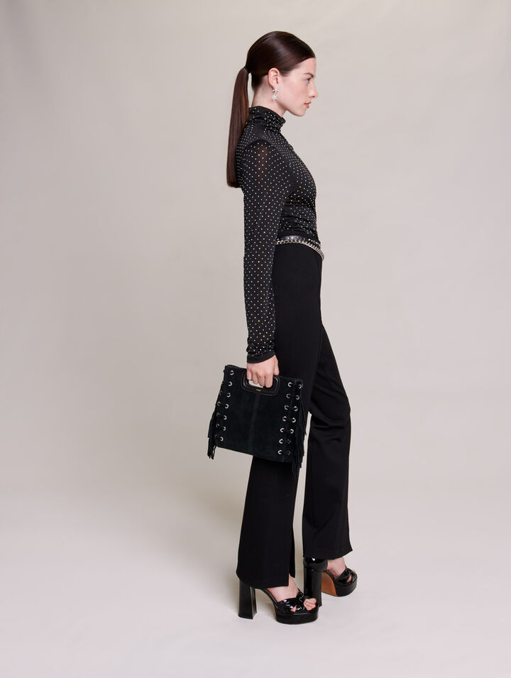 Black slim-fit trousers with slits