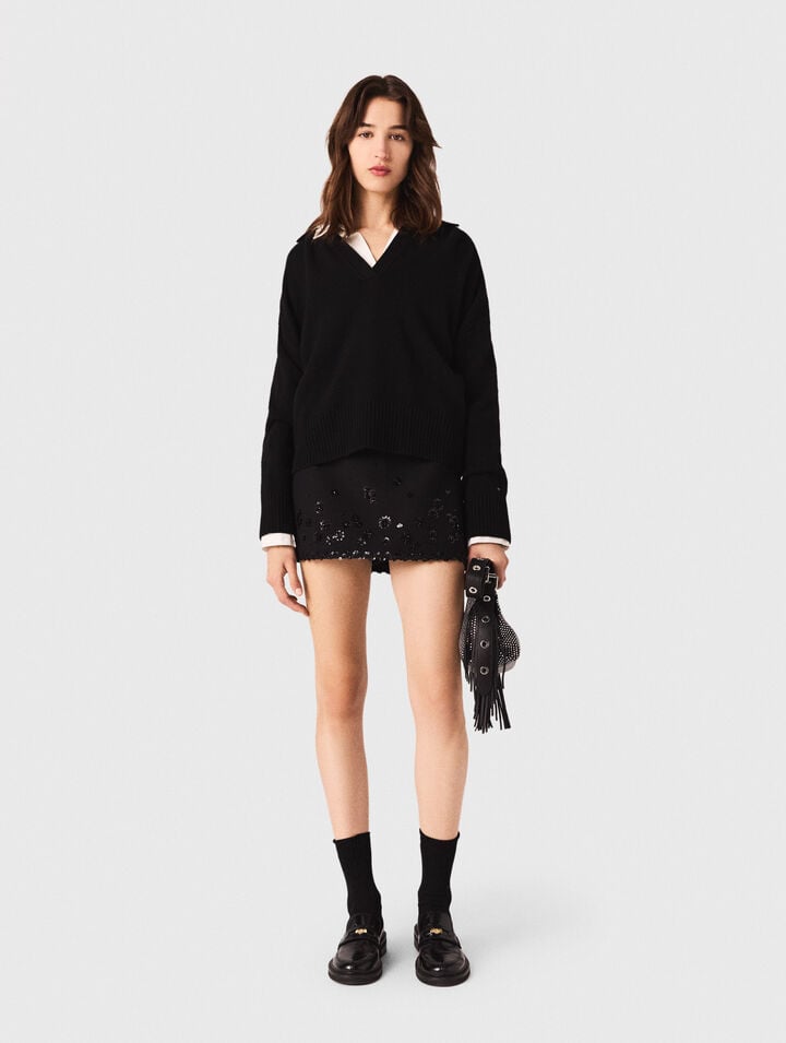 Open polo collar jumper