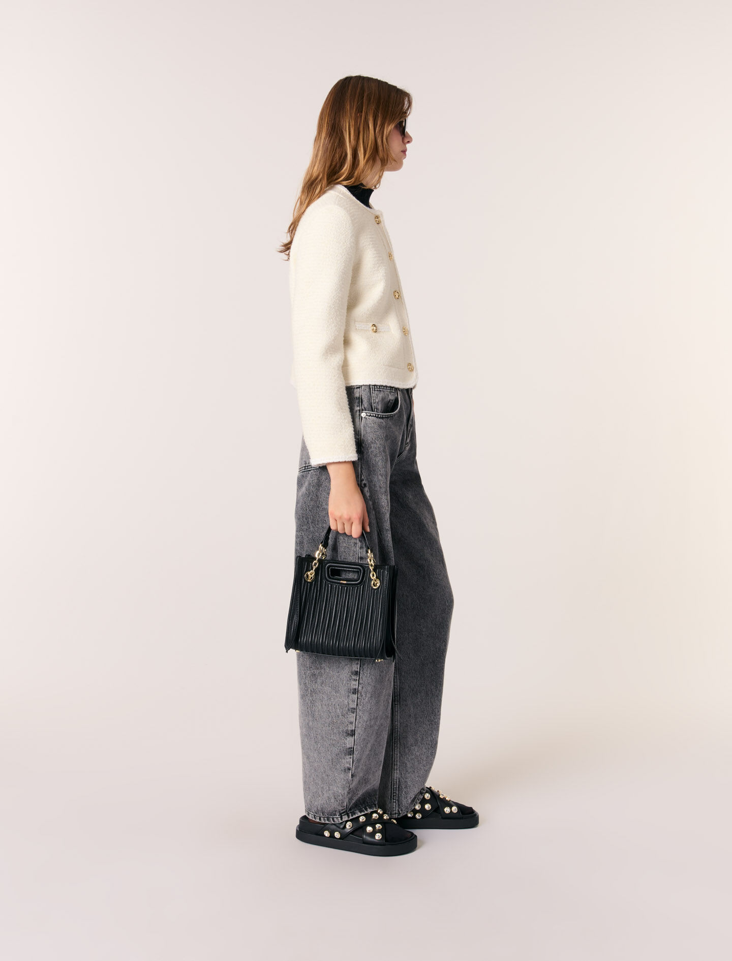 【PORTERNA】Bowen mini tote bag Mini quilted leather tote bag Black / Gray For Women | Maje