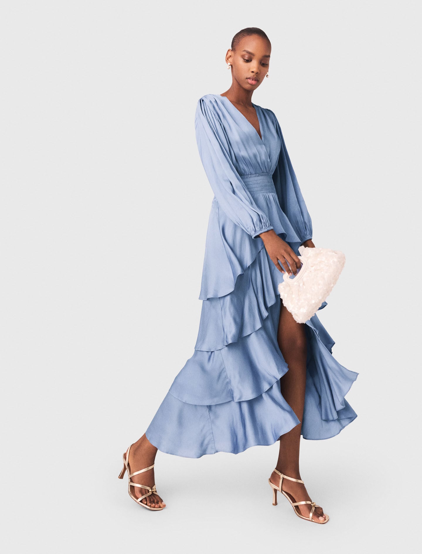 Ruffled maxi dress Blue For Women | Maje