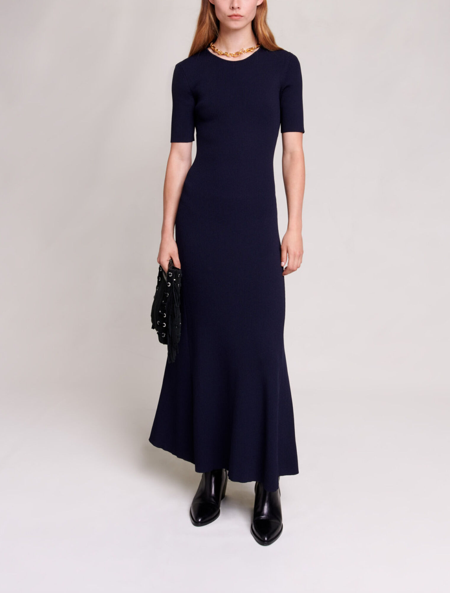 Long cut-out knit dress